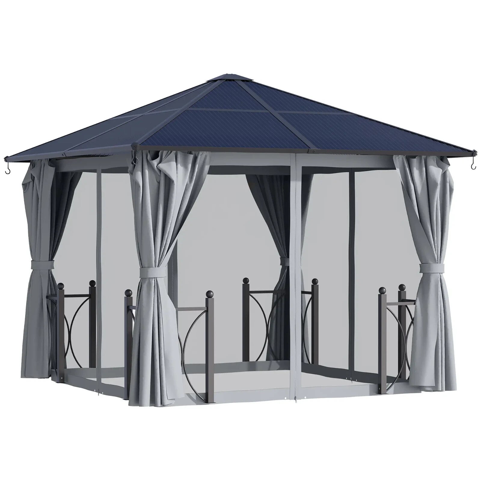 Heavy Duty Gazebo Metal 3x3m Hard Top Polycarbonate Roof Curtains Garden Shelter - Home and Garden Furniture Shop - rustic - furniture