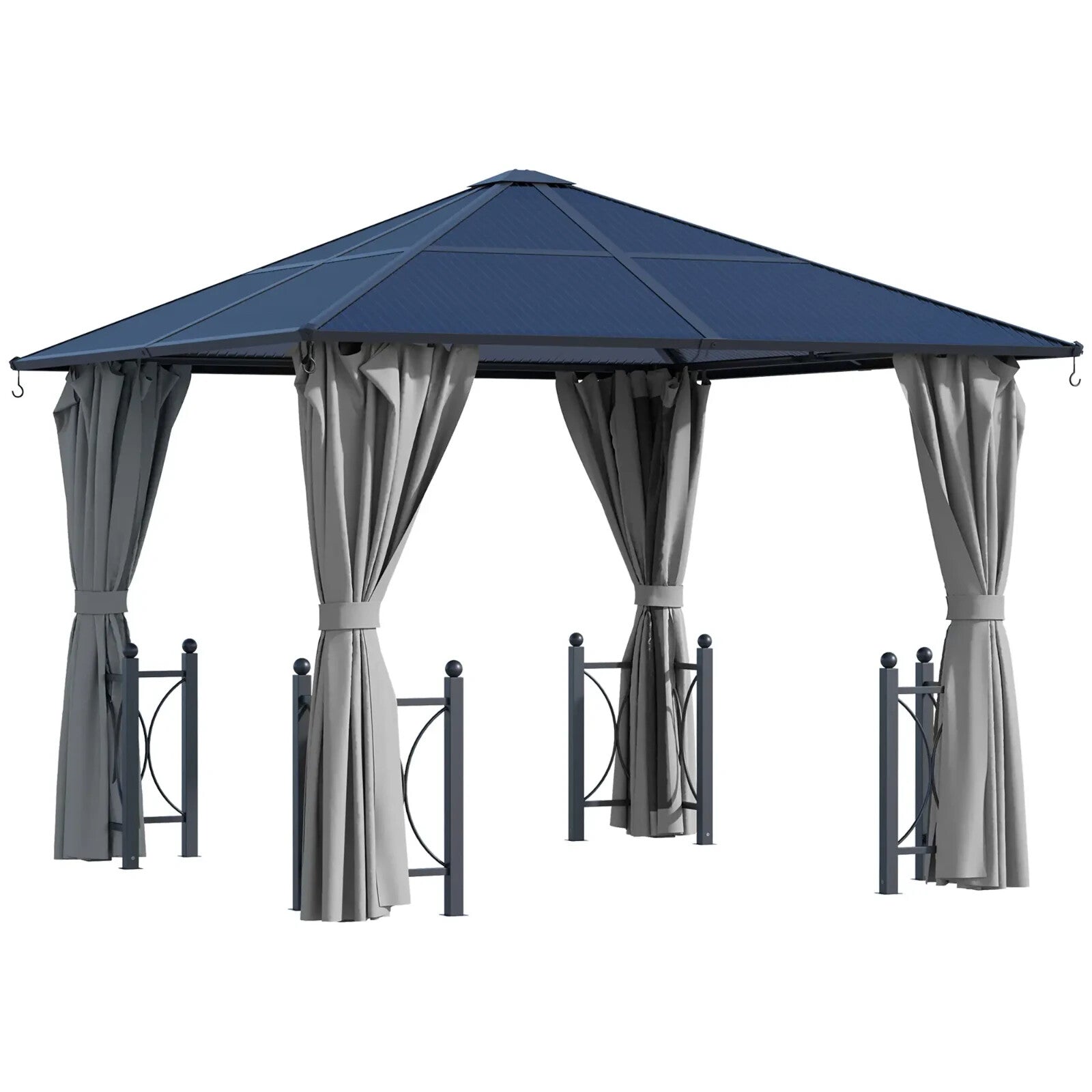 Heavy Duty Gazebo Metal 3x3m Hard Top Polycarbonate Roof Curtains Garden Shelter - Home and Garden Furniture Shop - rustic - furniture