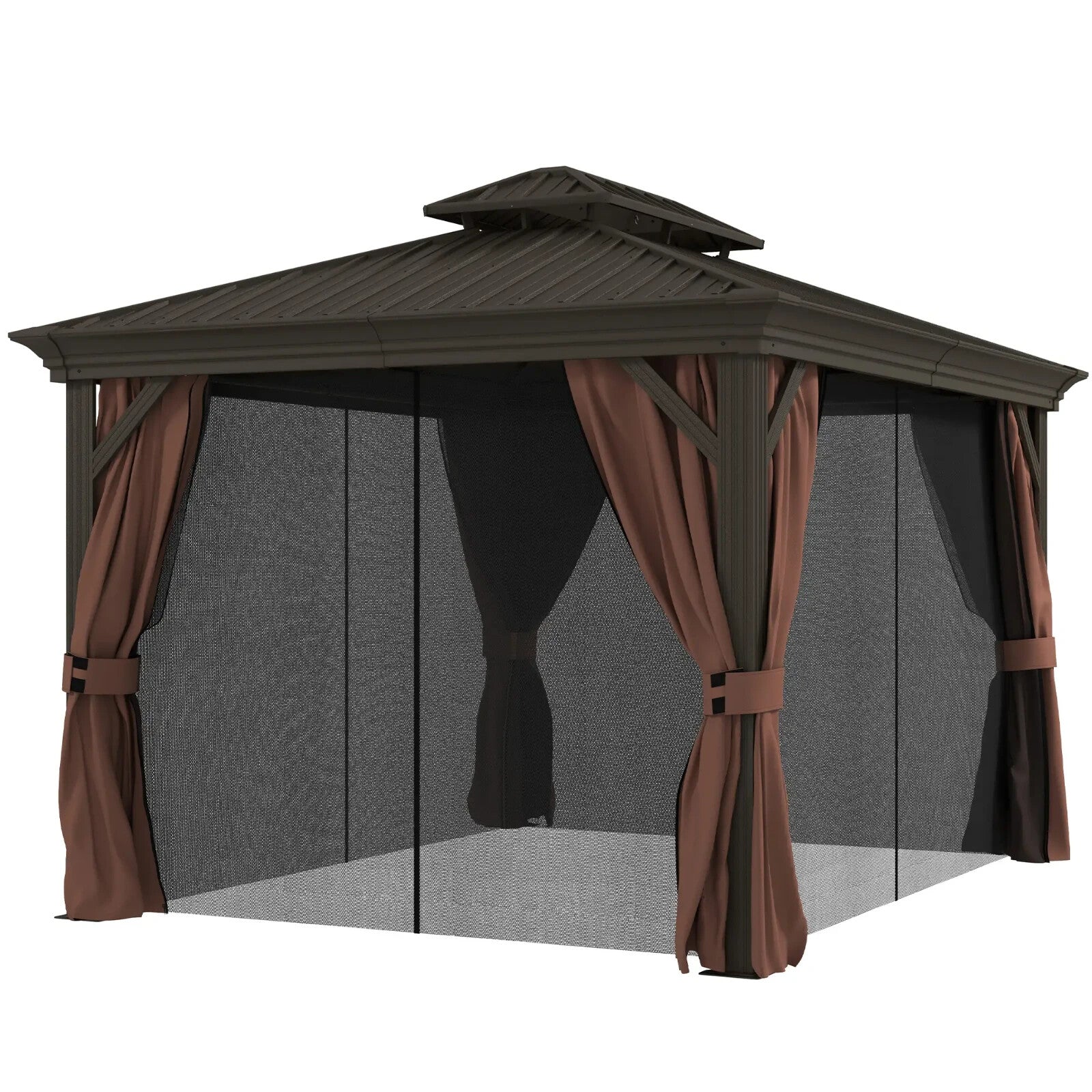 Heavy Duty Gazebo with Sides 3 x 3.7m Metal Hardtop Gazebo Canopy 2 Tier Roof - Home and Garden Furniture Shop - rustic - furniture