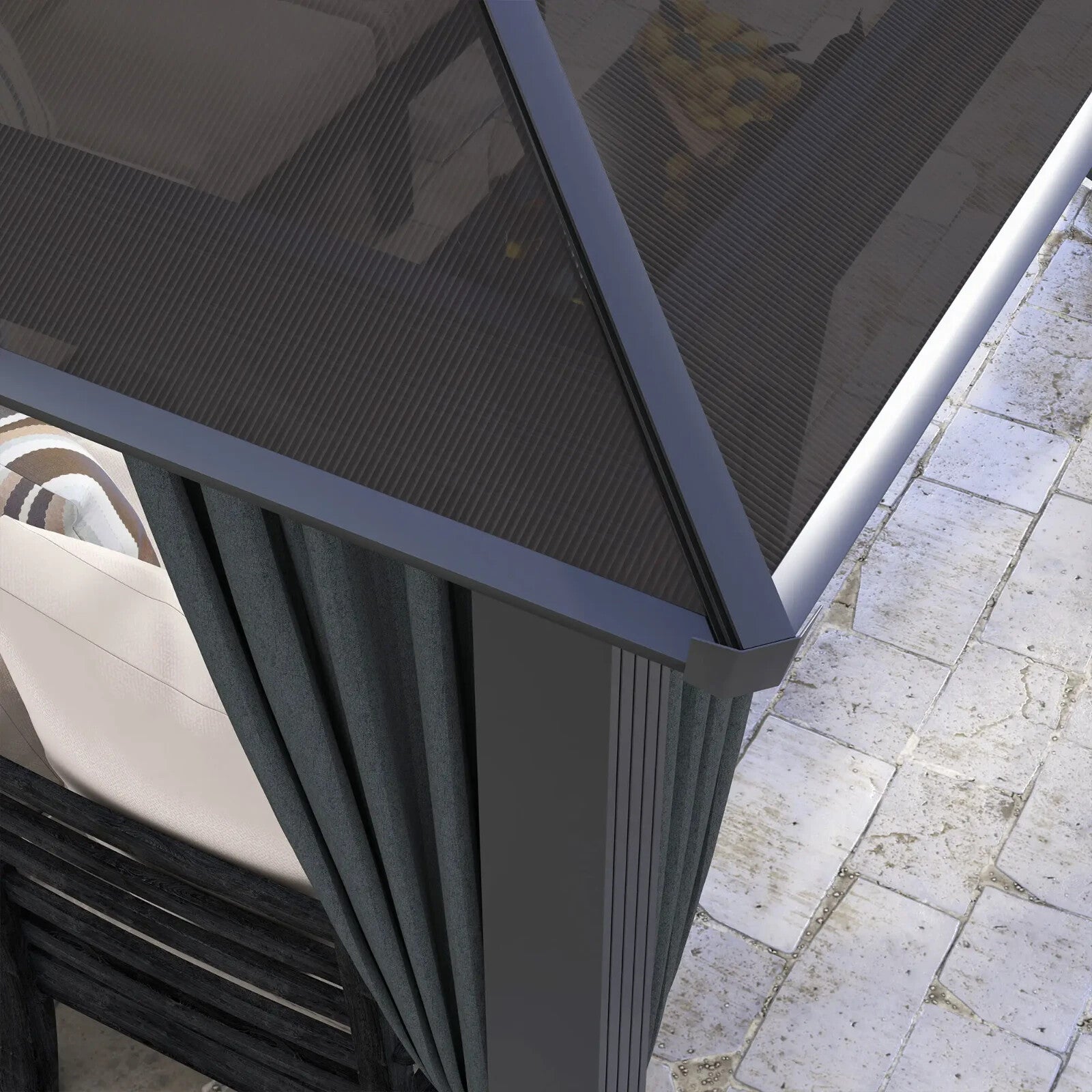 Heavy Duty Metal Gazebo Polycarbonate Hardtop Roof Canopy Side Curtains 3 x 3.6m - Home and Garden Furniture Shop - rustic - furniture