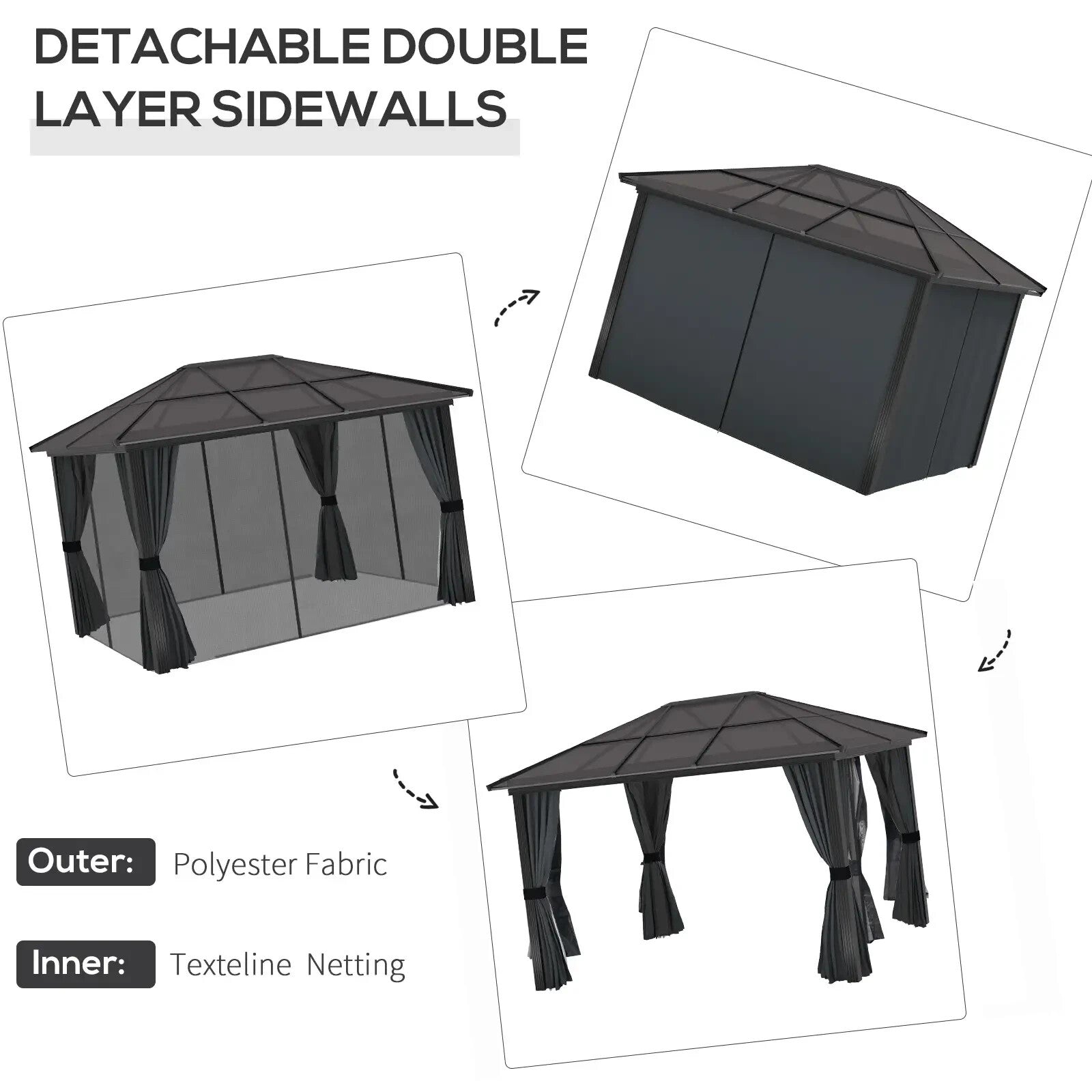 Heavy Duty Metal Gazebo Polycarbonate Hardtop Roof Canopy Side Curtains 3 x 3.6m - Home and Garden Furniture Shop - rustic - furniture
