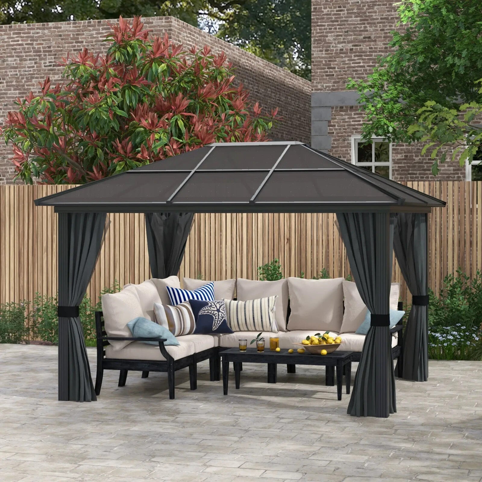 Heavy Duty Metal Gazebo Polycarbonate Hardtop Roof Canopy Side Curtains 3 x 3.6m - Home and Garden Furniture Shop - rustic - furniture