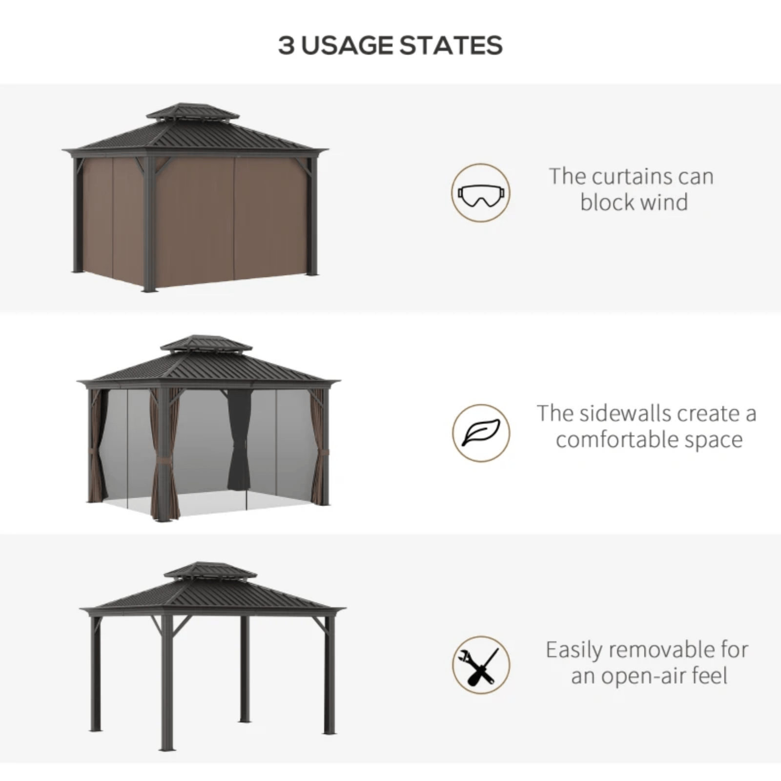 Heavy Duty Metal Gazebo with Sides 3 x 3.7m Outdoor Hardtop Canopy Roof Brown - Home and Garden Furniture Shop - rustic - furniture