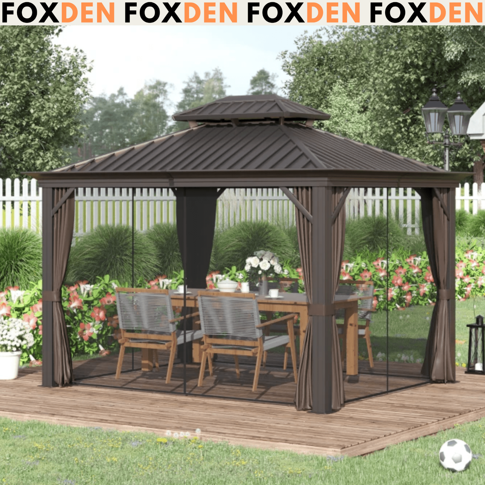 Heavy Duty Metal Gazebo with Sides 3 x 3.7m Outdoor Hardtop Canopy Roof Brown - Home and Garden Furniture Shop - #rustic - furniture#