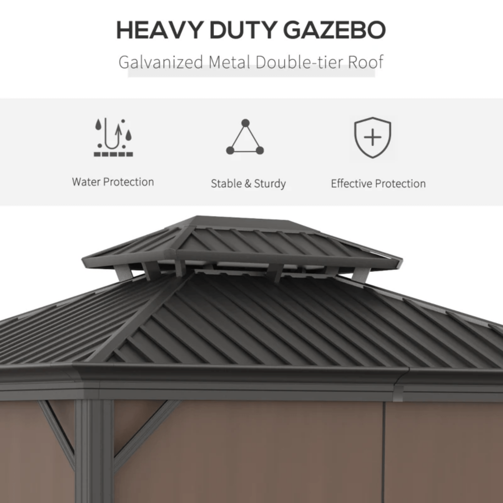 Heavy Duty Metal Gazebo with Sides 3 x 3.7m Outdoor Hardtop Canopy Roof Brown - Home and Garden Furniture Shop - #rustic - furniture#