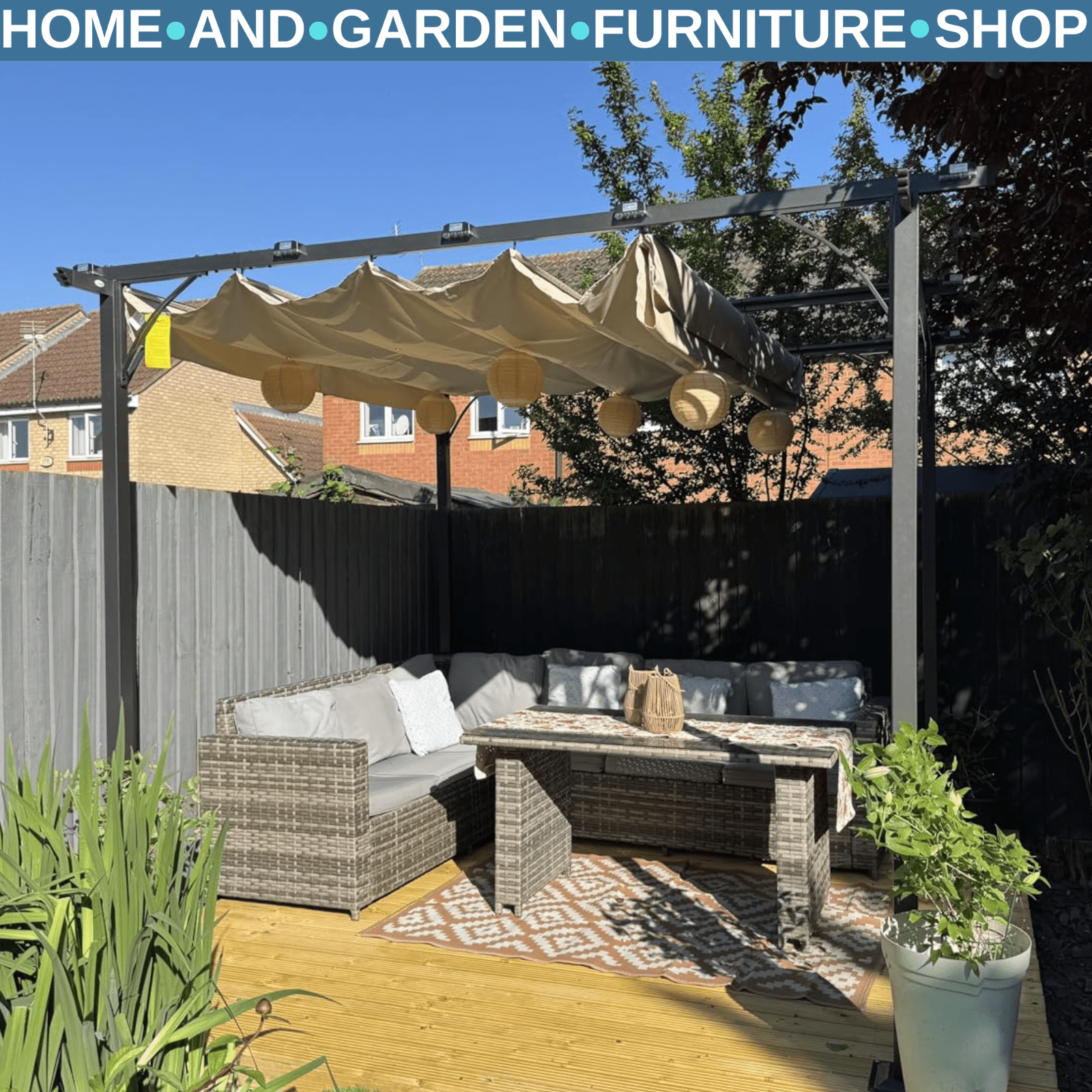 Heavy Duty Metal Pergola Gazebo 3m Retractable Canopy Roof Outdoor Garden Shade - Home and Garden Furniture Shop - rustic - furniture