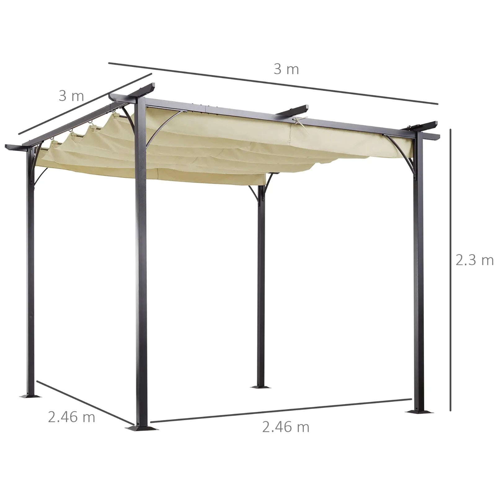 Heavy Duty Metal Pergola Gazebo 3m Retractable Canopy Roof Outdoor Garden Shade - Home and Garden Furniture Shop - rustic - furniture