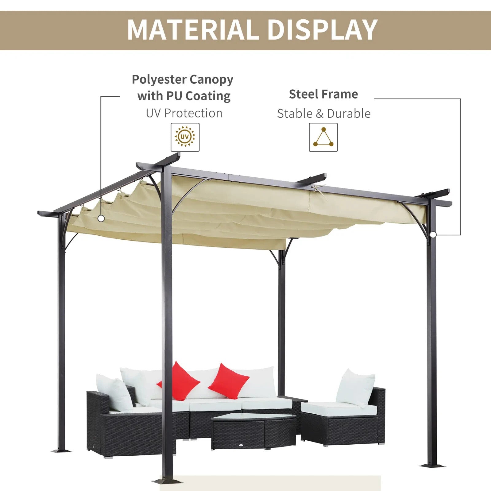 Heavy Duty Metal Pergola Gazebo 3m Retractable Canopy Roof Outdoor Garden Shade - Home and Garden Furniture Shop - rustic - furniture