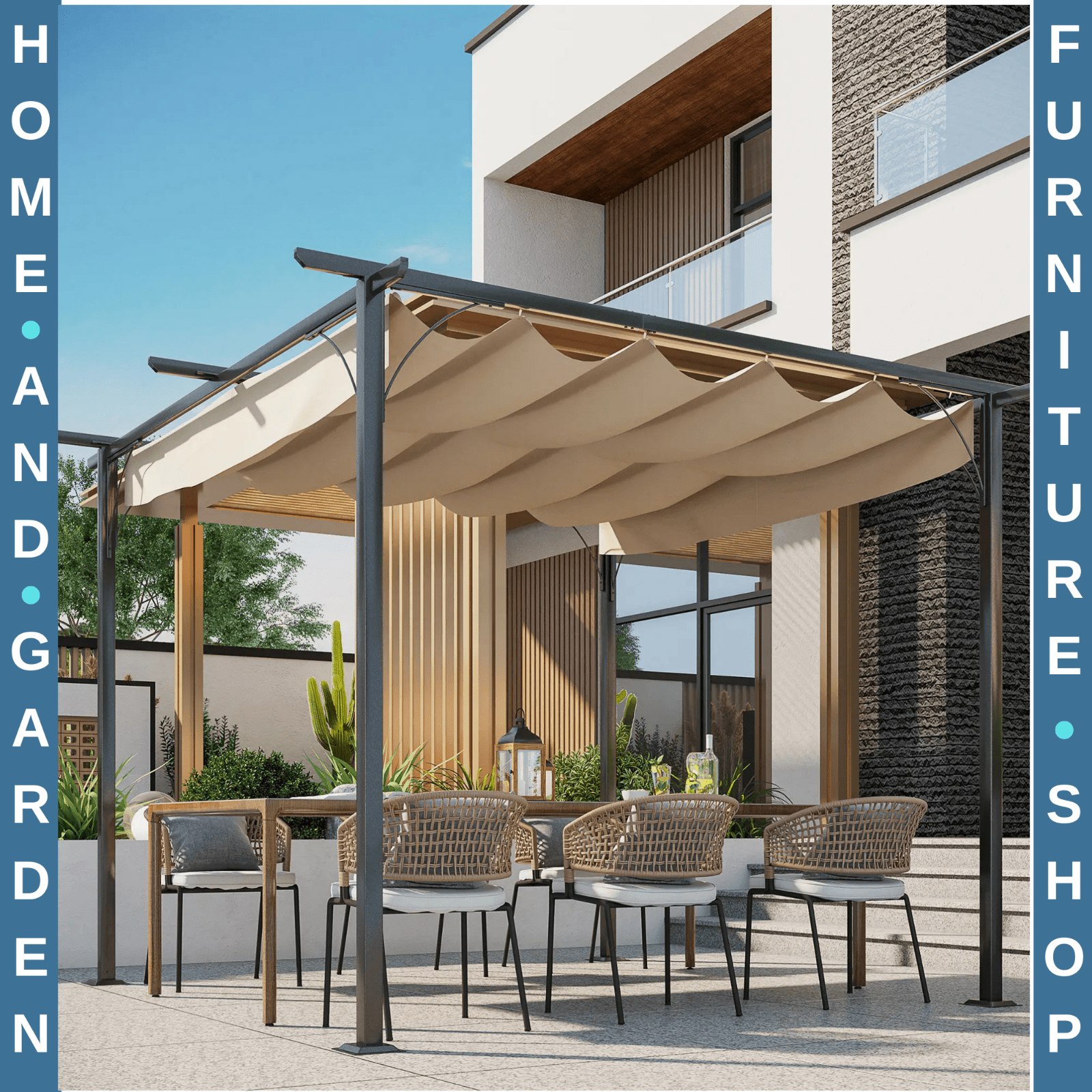 Heavy Duty Metal Pergola Gazebo 3m Retractable Canopy Roof Outdoor Garden Shade - Home and Garden Furniture Shop - rustic - furniture