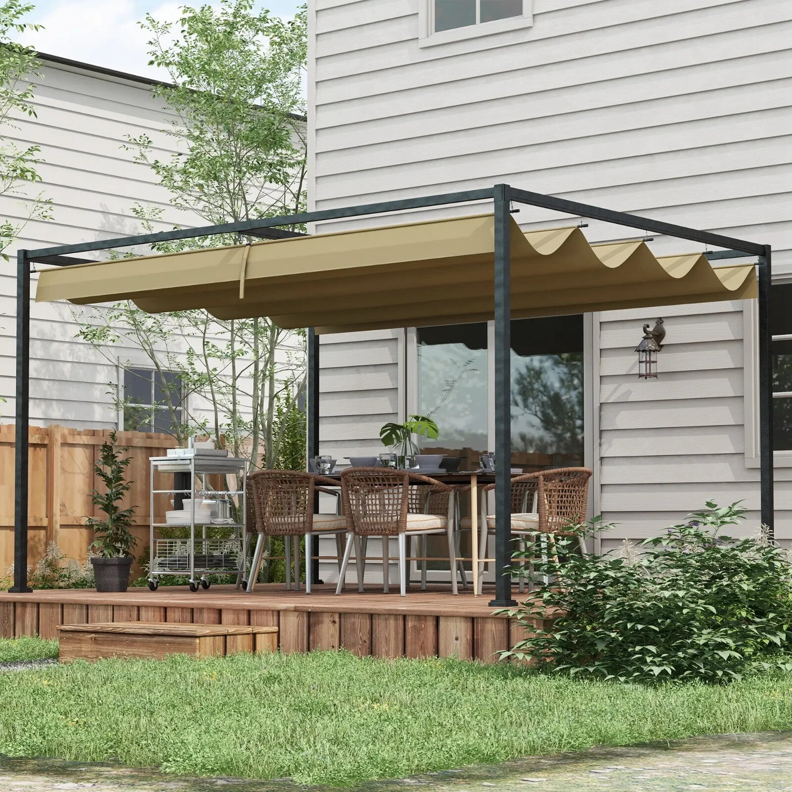 Heavy Duty Metal Pergola Retractable Canopy Patio Gazebo Sun Shelter4x3(m) Cover - Home and Garden Furniture Shop - rustic - furniture