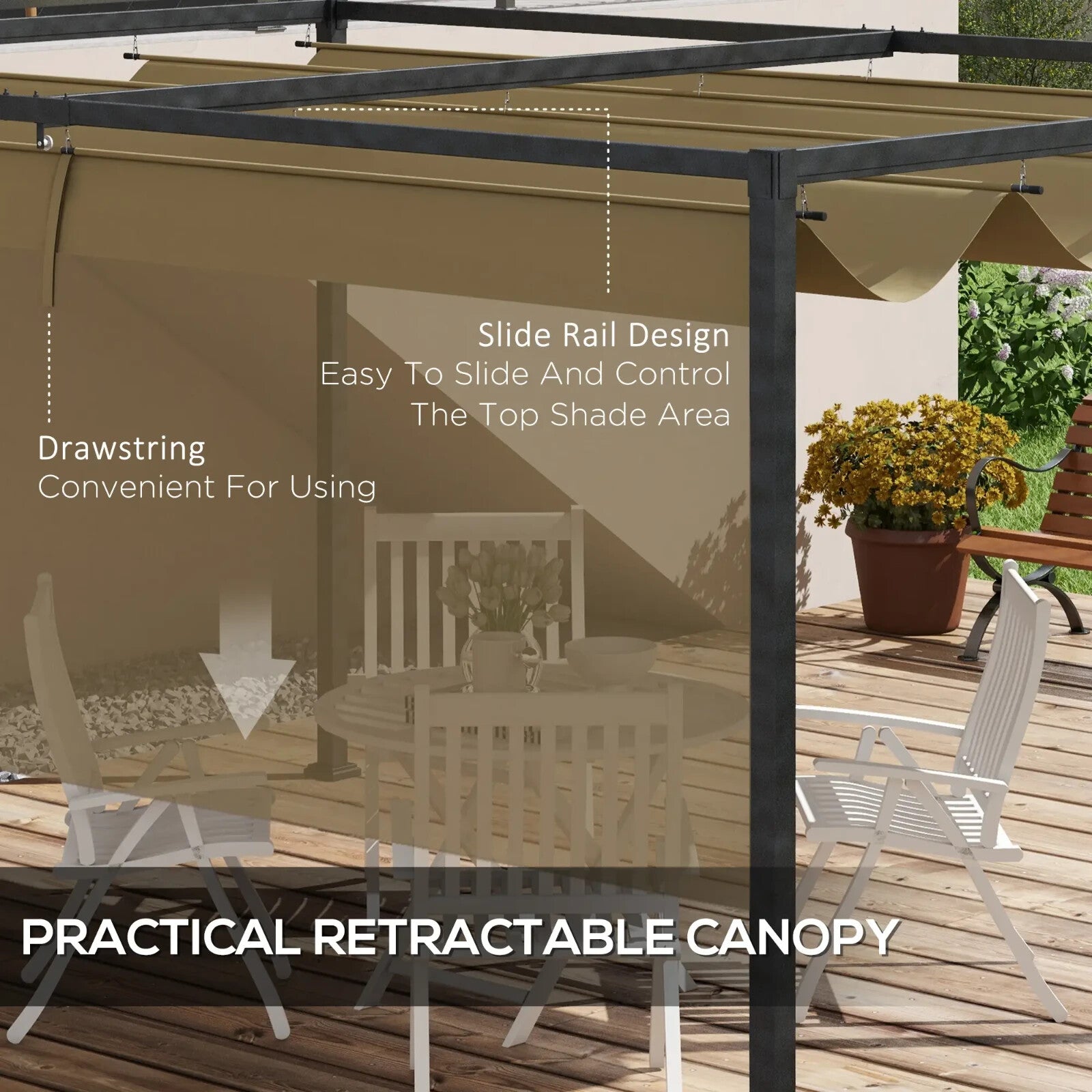 Heavy Duty Metal Pergola Retractable Canopy Patio Gazebo Sun Shelter4x3(m) Cover - Home and Garden Furniture Shop - rustic - furniture