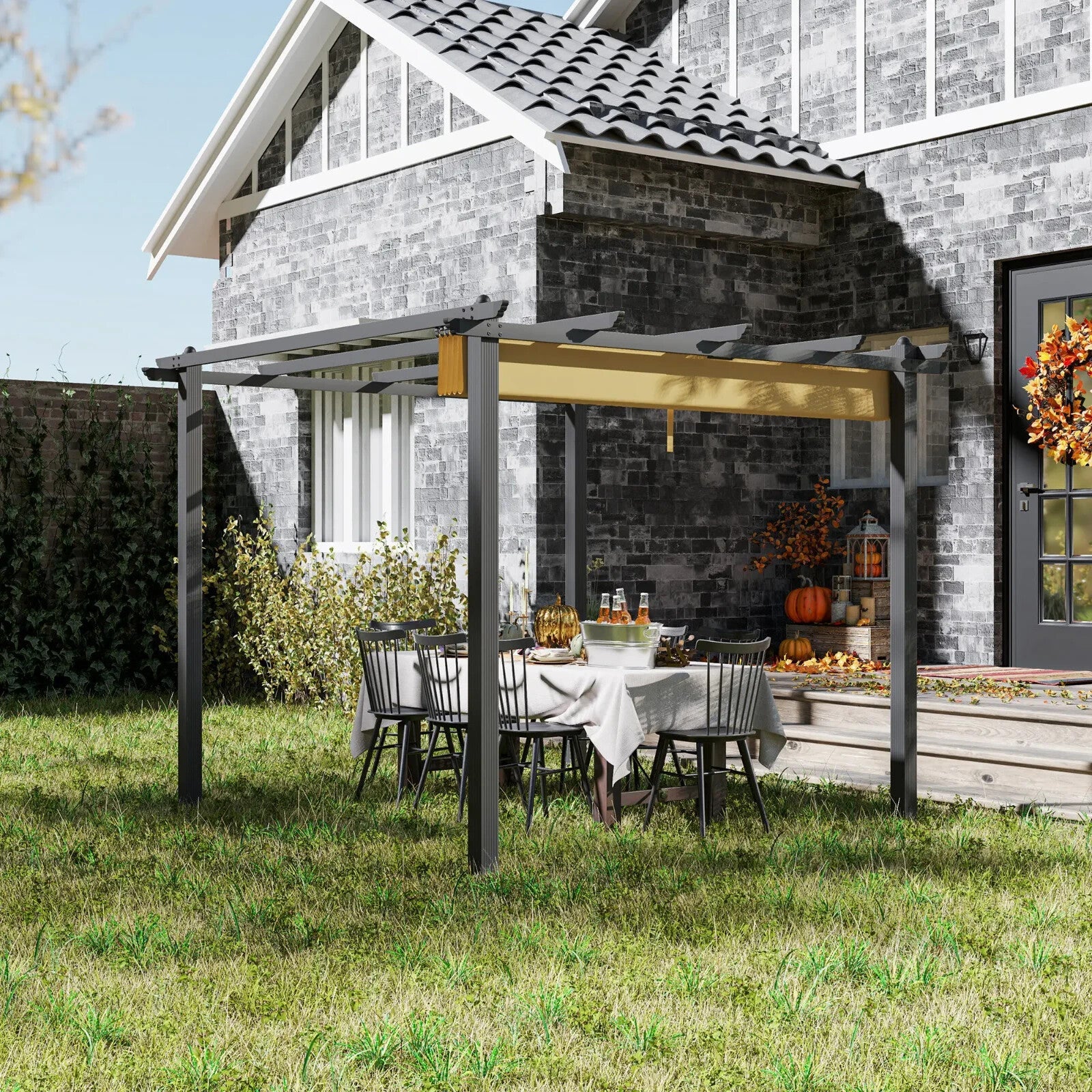 Heavy Duty Metal Pergola Retractable Roof 3m Garden Gazebo Patio Shelter Shade - Home and Garden Furniture Shop - rustic - furniture