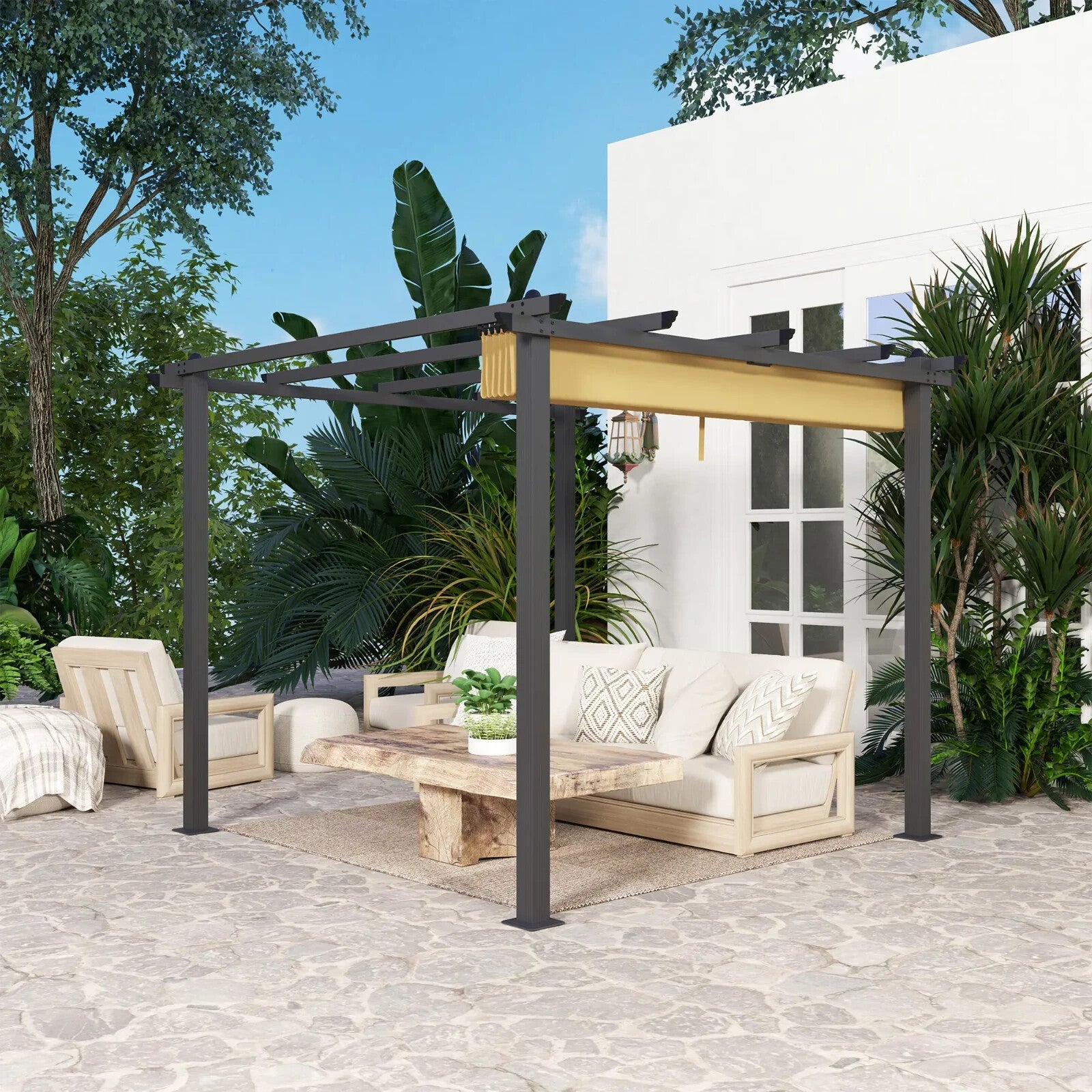 Heavy Duty Metal Pergola Retractable Roof 3m Garden Gazebo Patio Shelter Shade - Home and Garden Furniture Shop - rustic - furniture