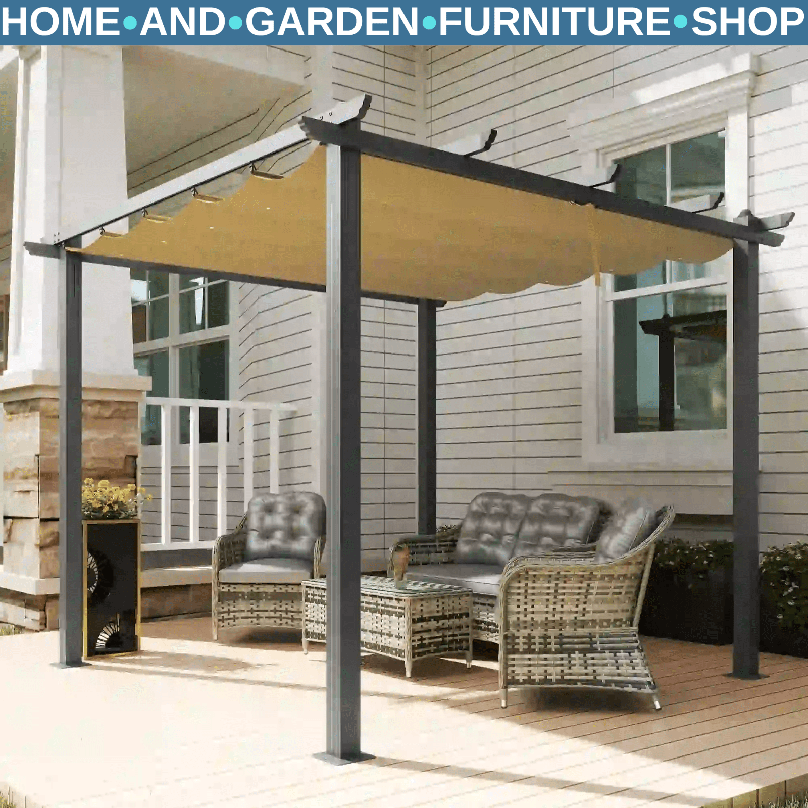 Heavy Duty Metal Pergola Retractable Roof 3m Garden Gazebo Patio Shelter Shade - Home and Garden Furniture Shop - rustic - furniture