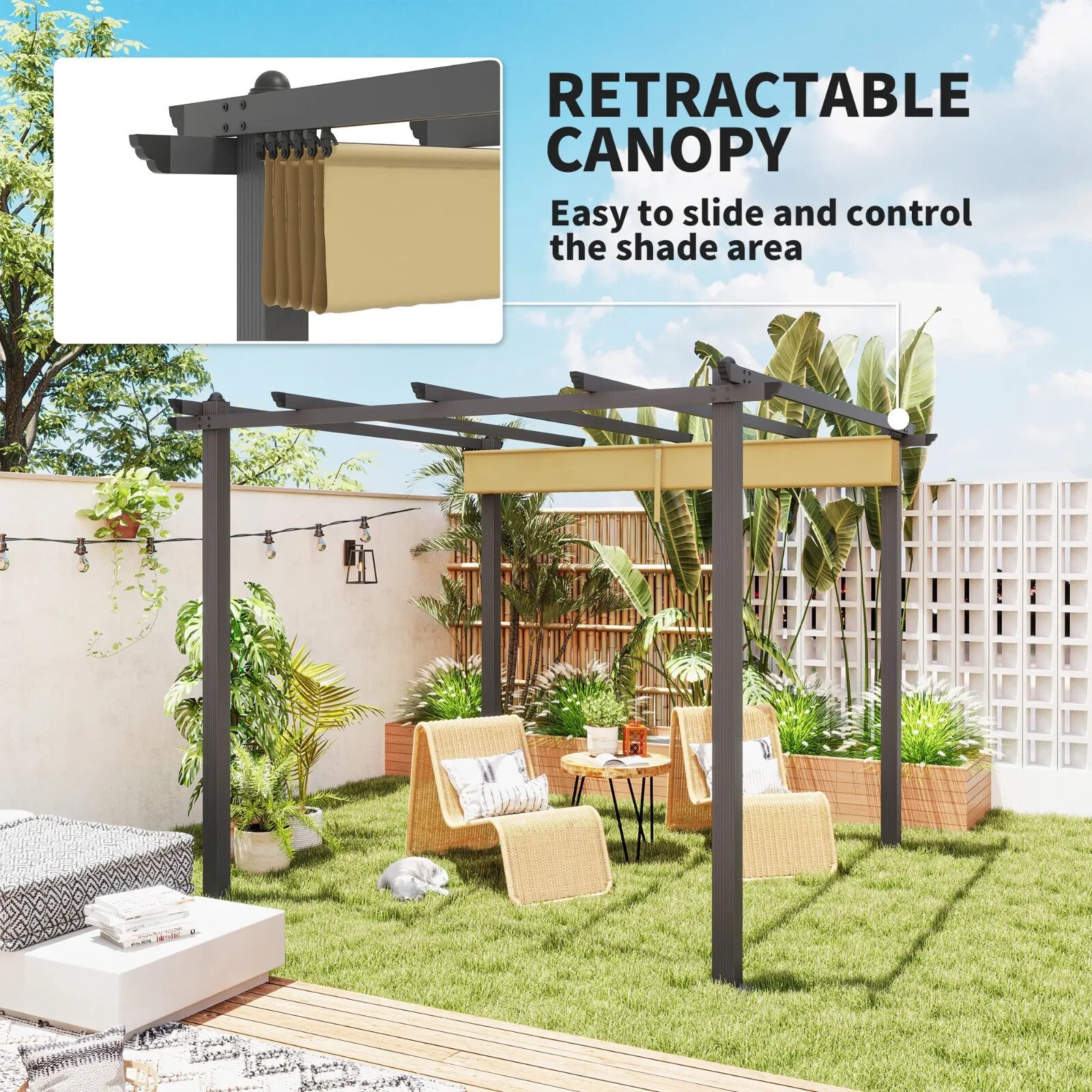 Heavy Duty Metal Pergola Retractable Roof 3m Garden Gazebo Patio Shelter Shade - Home and Garden Furniture Shop - rustic - furniture