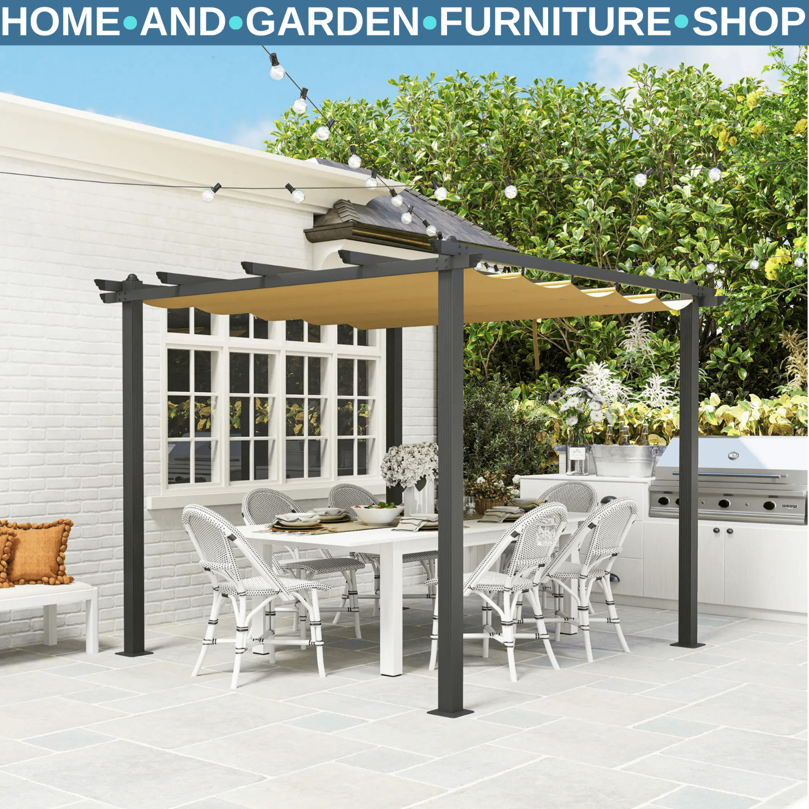 Heavy Duty Metal Pergola Retractable Roof 3m Garden Gazebo Patio Shelter Shade - Home and Garden Furniture Shop - rustic - furniture