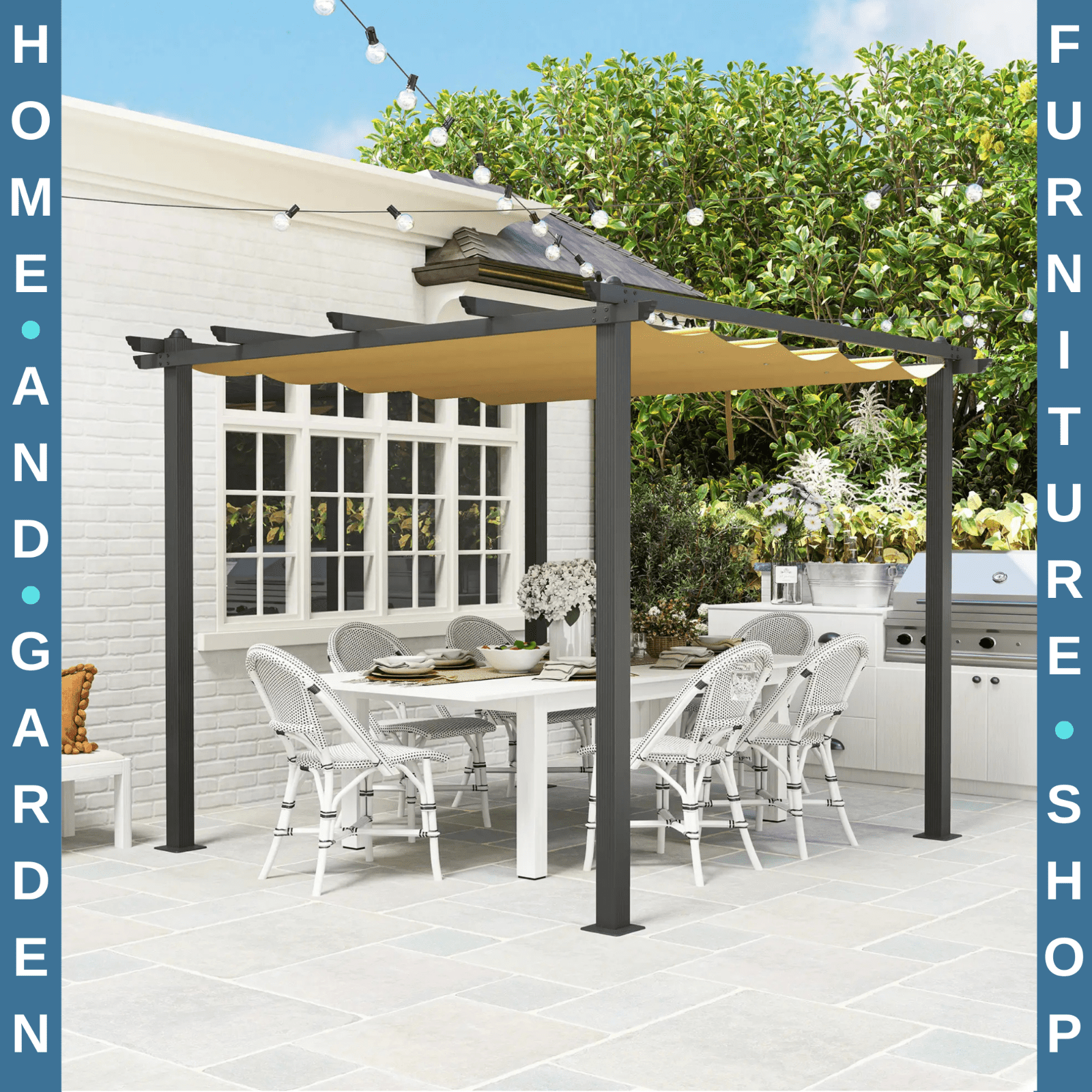 Heavy Duty Metal Pergola Retractable Roof 3m Garden Gazebo Patio Shelter Shade - Home and Garden Furniture Shop - rustic - furniture