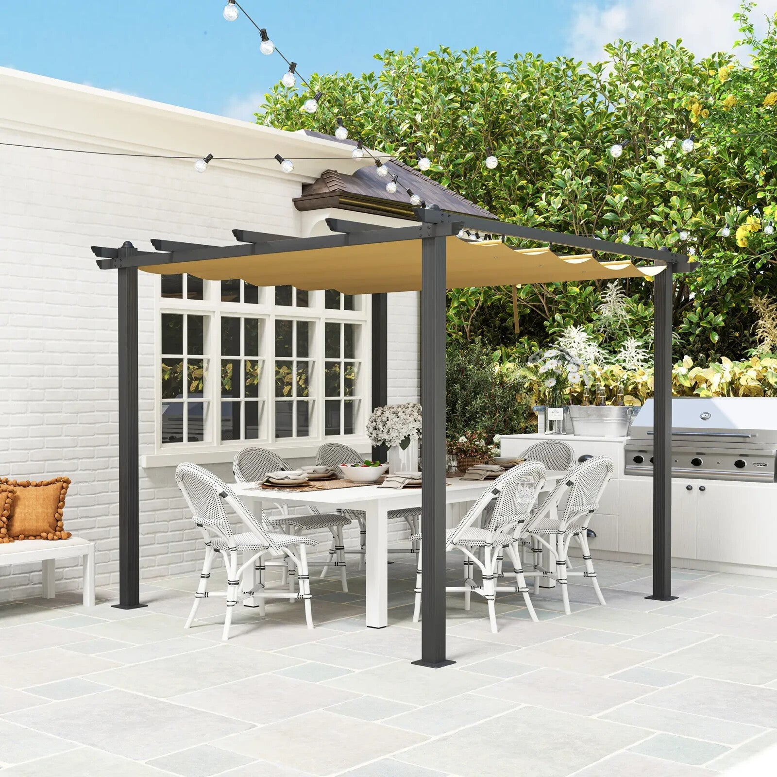 Heavy Duty Metal Pergola Retractable Roof 3m Garden Gazebo Patio Shelter Shade - Home and Garden Furniture Shop - rustic - furniture