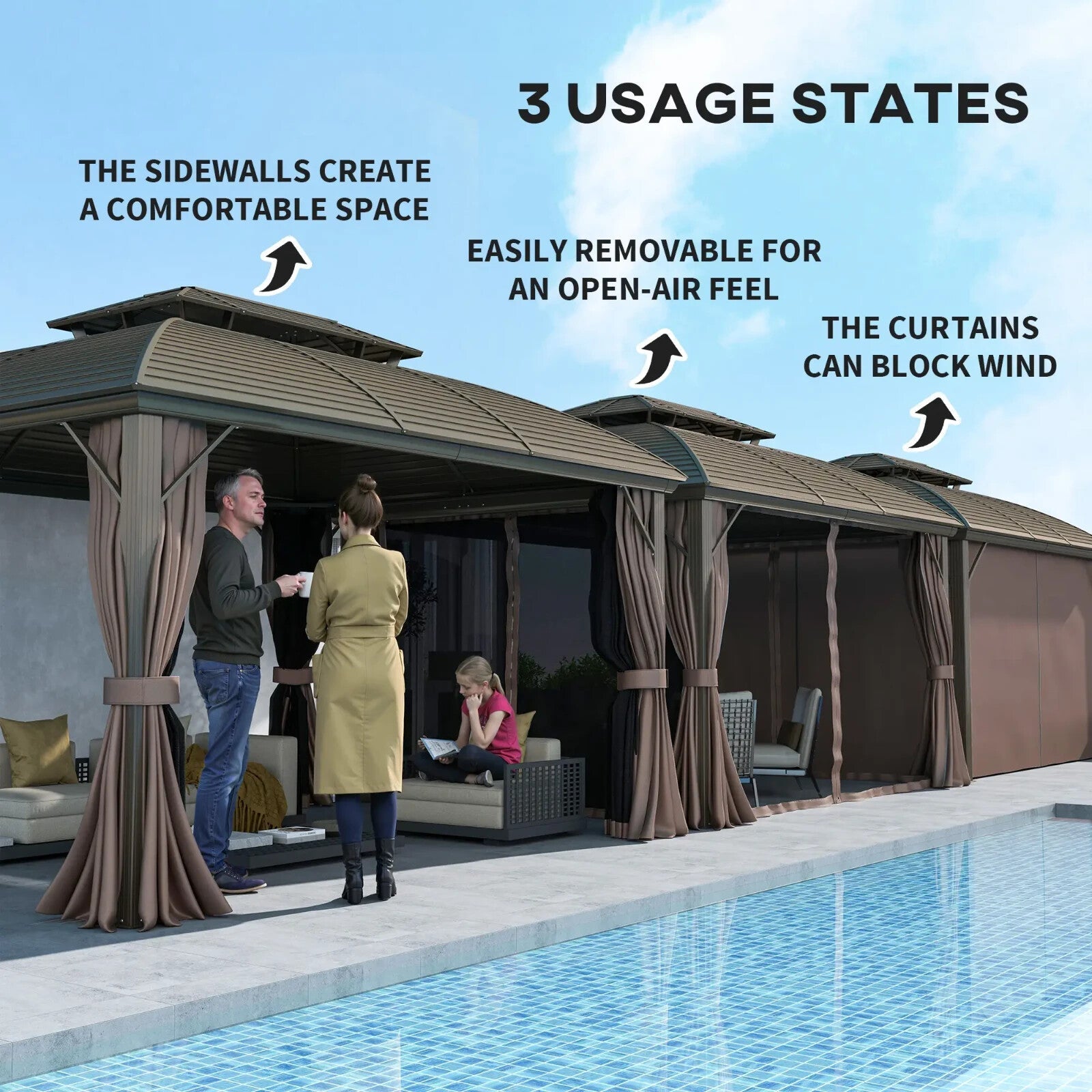 Heavy Duty Outdoor Metal Gazebo with Hardtop Double Roof Brown Sides 3.65 x 3m - Home and Garden Furniture Shop - rustic - furniture