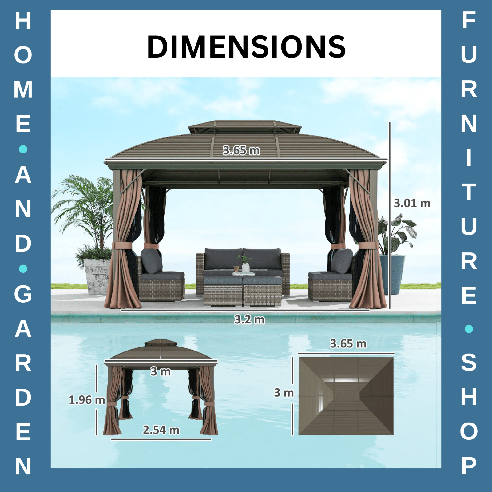 Heavy Duty Outdoor Metal Gazebo with Hardtop Double Roof Brown Sides 3.65 x 3m - Home and Garden Furniture Shop - rustic - furniture