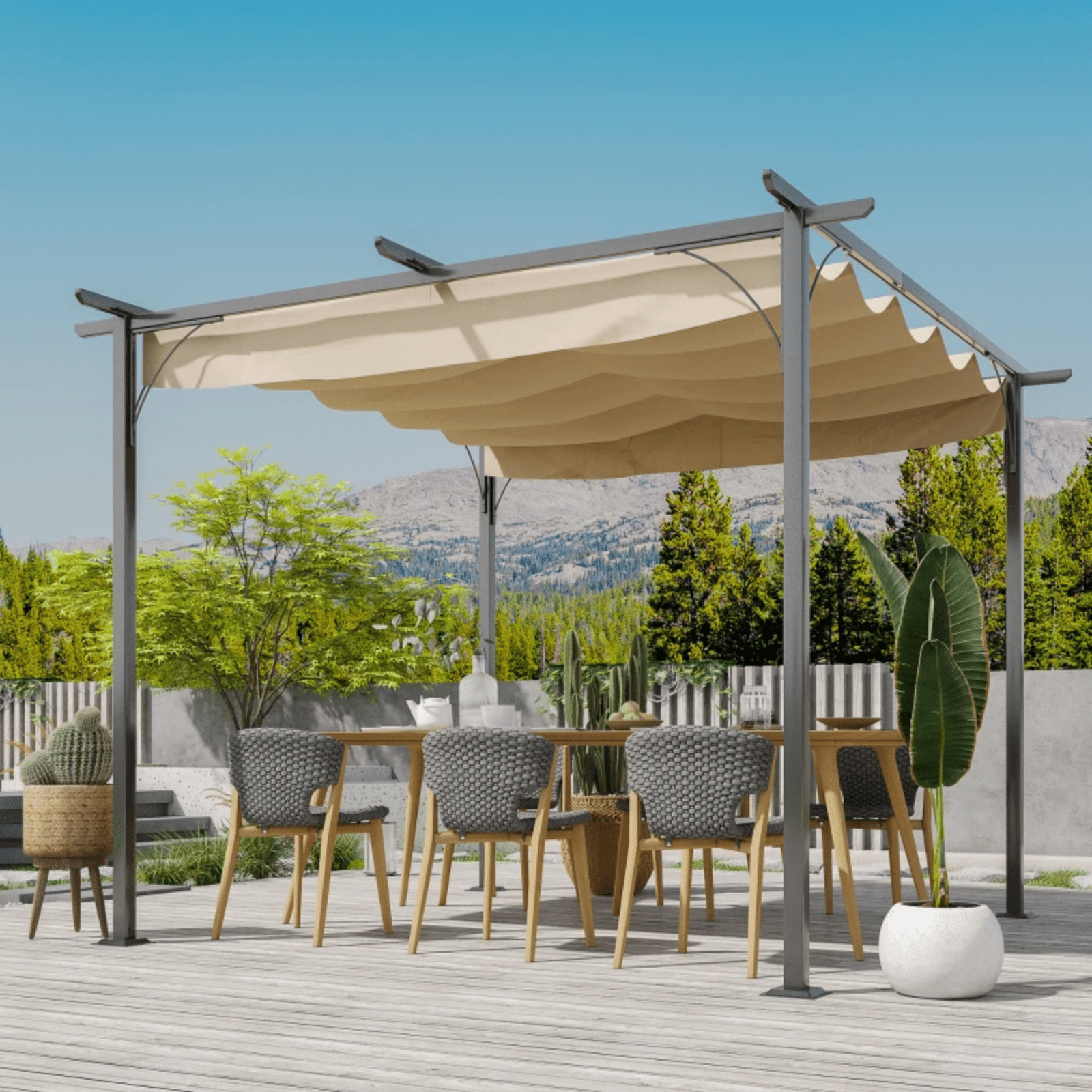 Heavy Duty Outdoor Metal Pergola 3 x 3m Gazebo Porch Awning Retractable Canopy - Home and Garden Furniture Shop - #rustic - furniture#