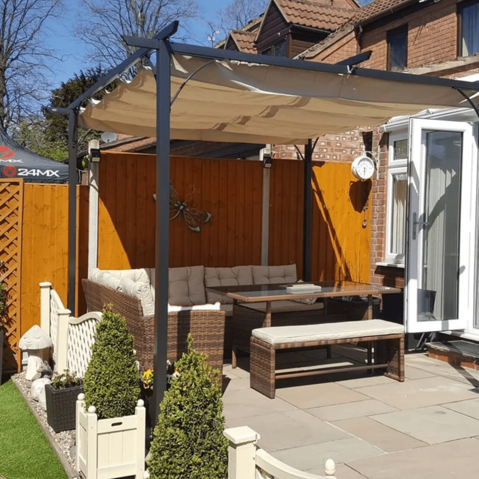 Heavy Duty Outdoor Metal Pergola 3 x 3m Gazebo Porch Awning Retractable Canopy - Home and Garden Furniture Shop - #rustic - furniture#