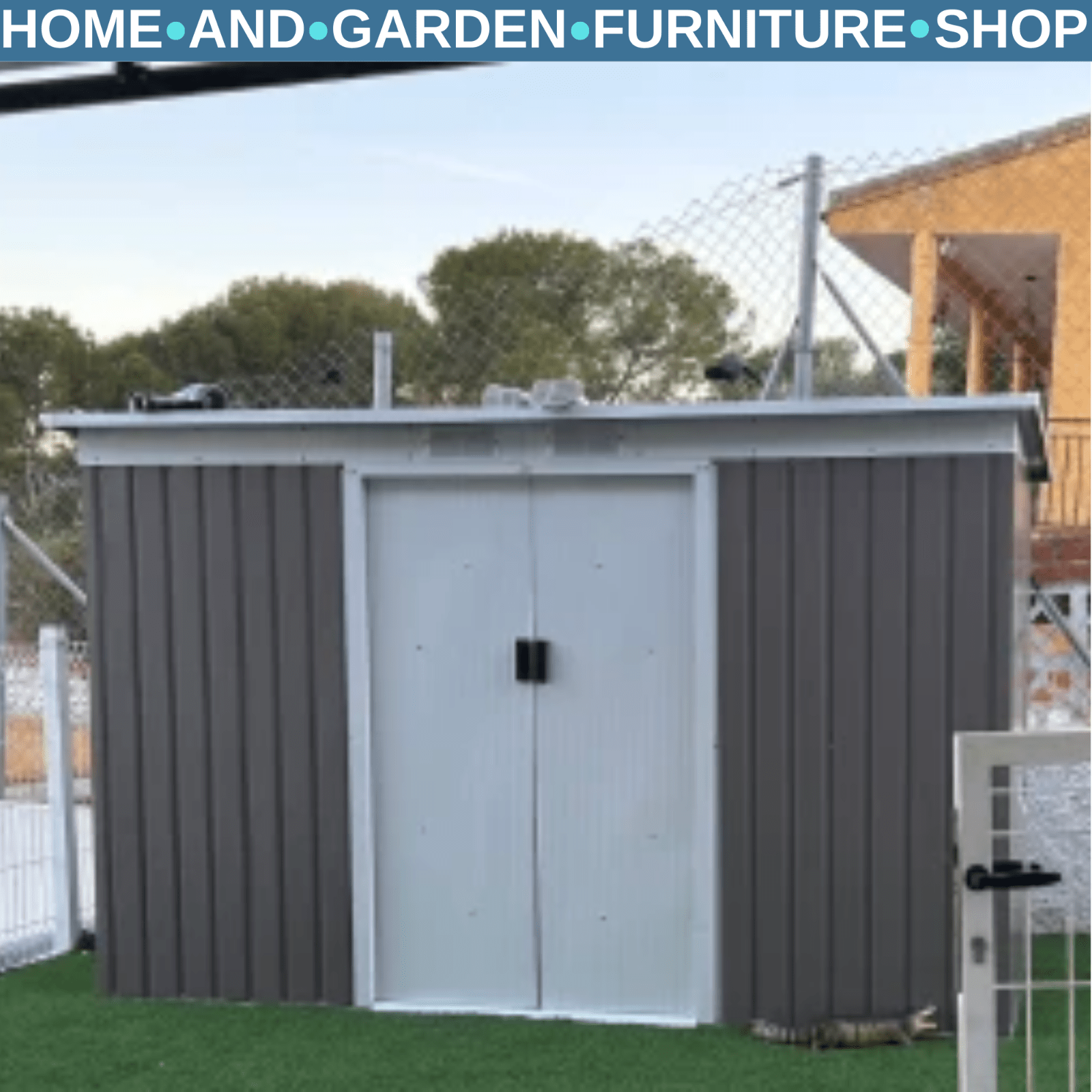 Heavy Duty Outdoor Metal Shed 9 x 4FT Steel Frame Garden Storage 2 Door Set Grey - Home and Garden Furniture Shop - rustic - furniture