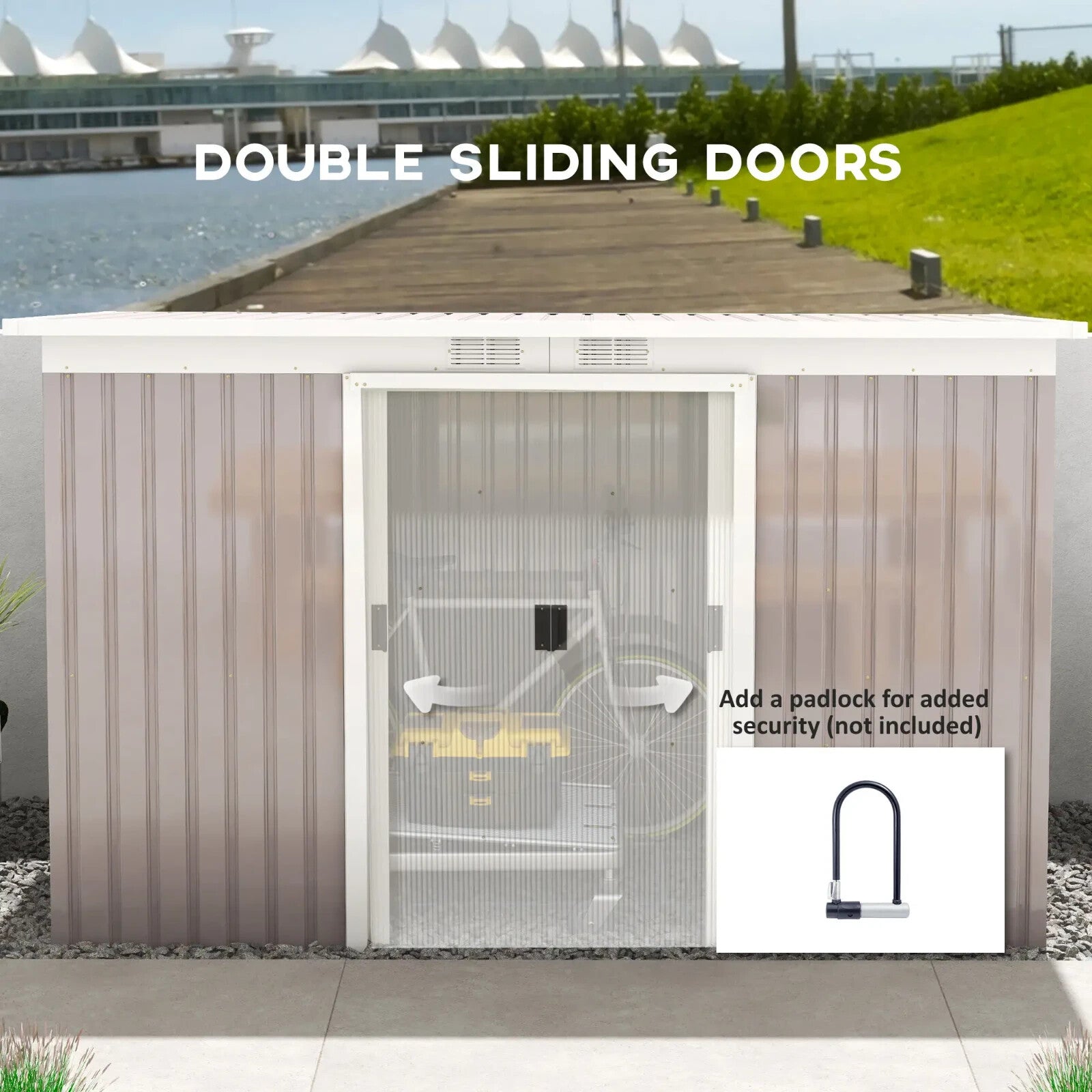 Heavy Duty Outdoor Metal Shed 9 x 4FT Steel Frame Garden Storage 2 Door Set Grey - Home and Garden Furniture Shop - rustic - furniture