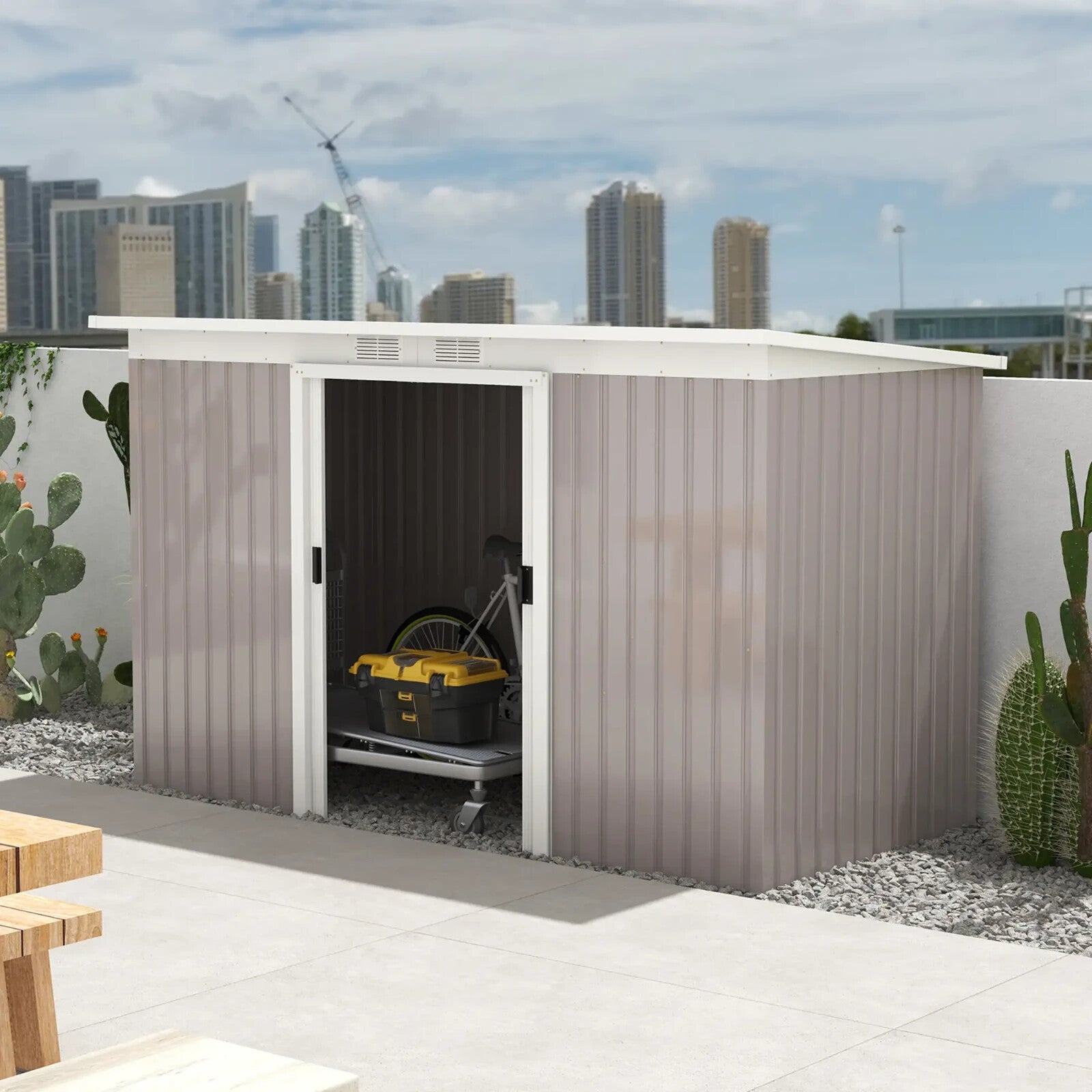 Heavy Duty Outdoor Metal Shed 9 x 4FT Steel Frame Garden Storage 2 Door Set Grey - Home and Garden Furniture Shop - rustic - furniture