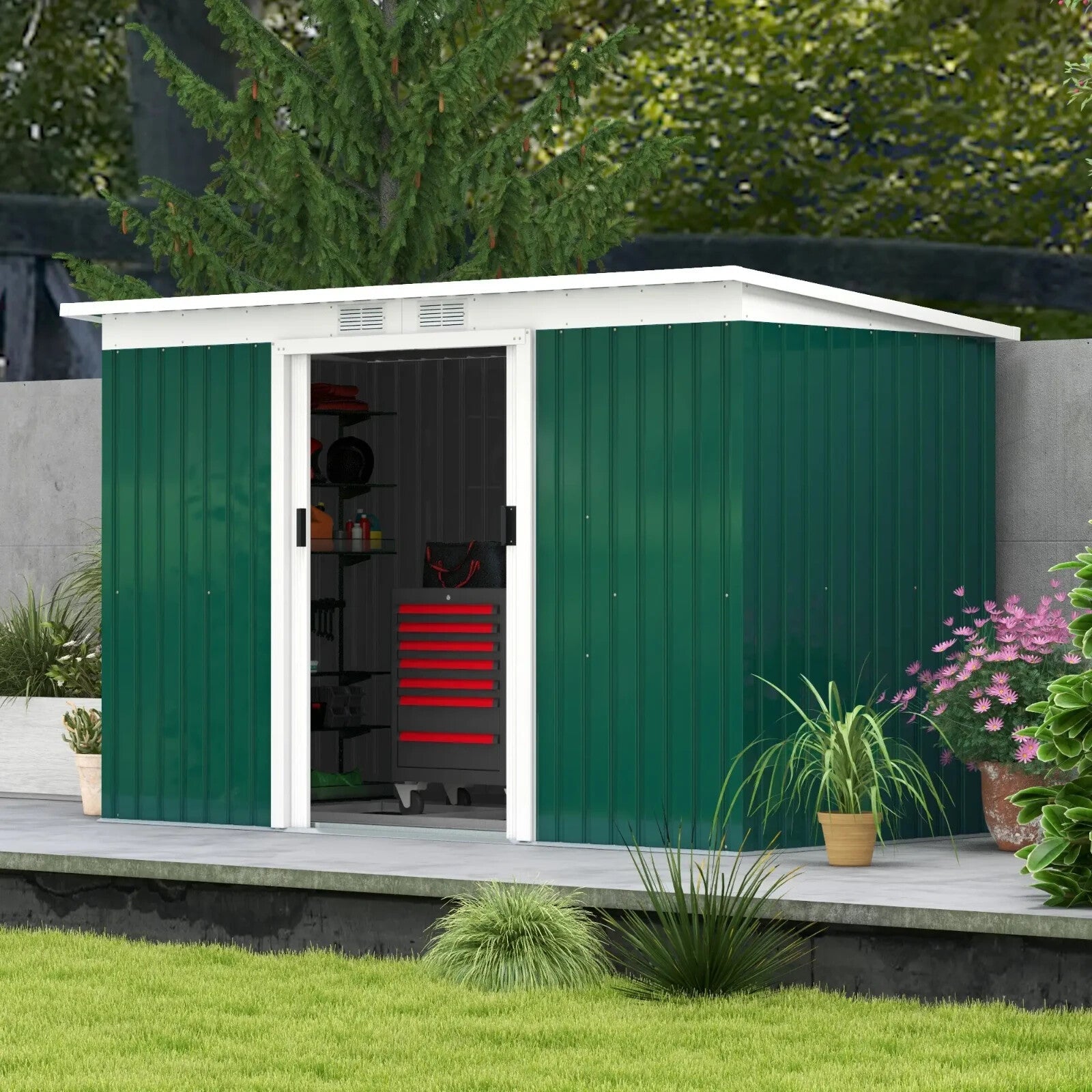 Heavy Duty Outdoor Metal Shed 9 x 4FT Steel Frame Garden Storage Shed 2 Door Set - Home and Garden Furniture Shop - rustic - furniture