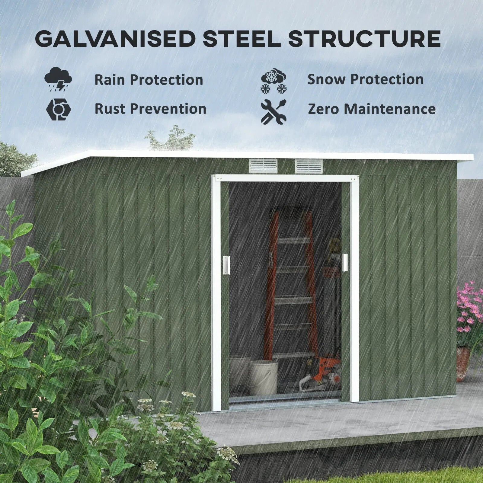 Heavy Duty Outdoor Metal Shed 9 x 4FT Steel Frame Garden Storage Shed 2 Door Set - Home and Garden Furniture Shop - rustic - furniture