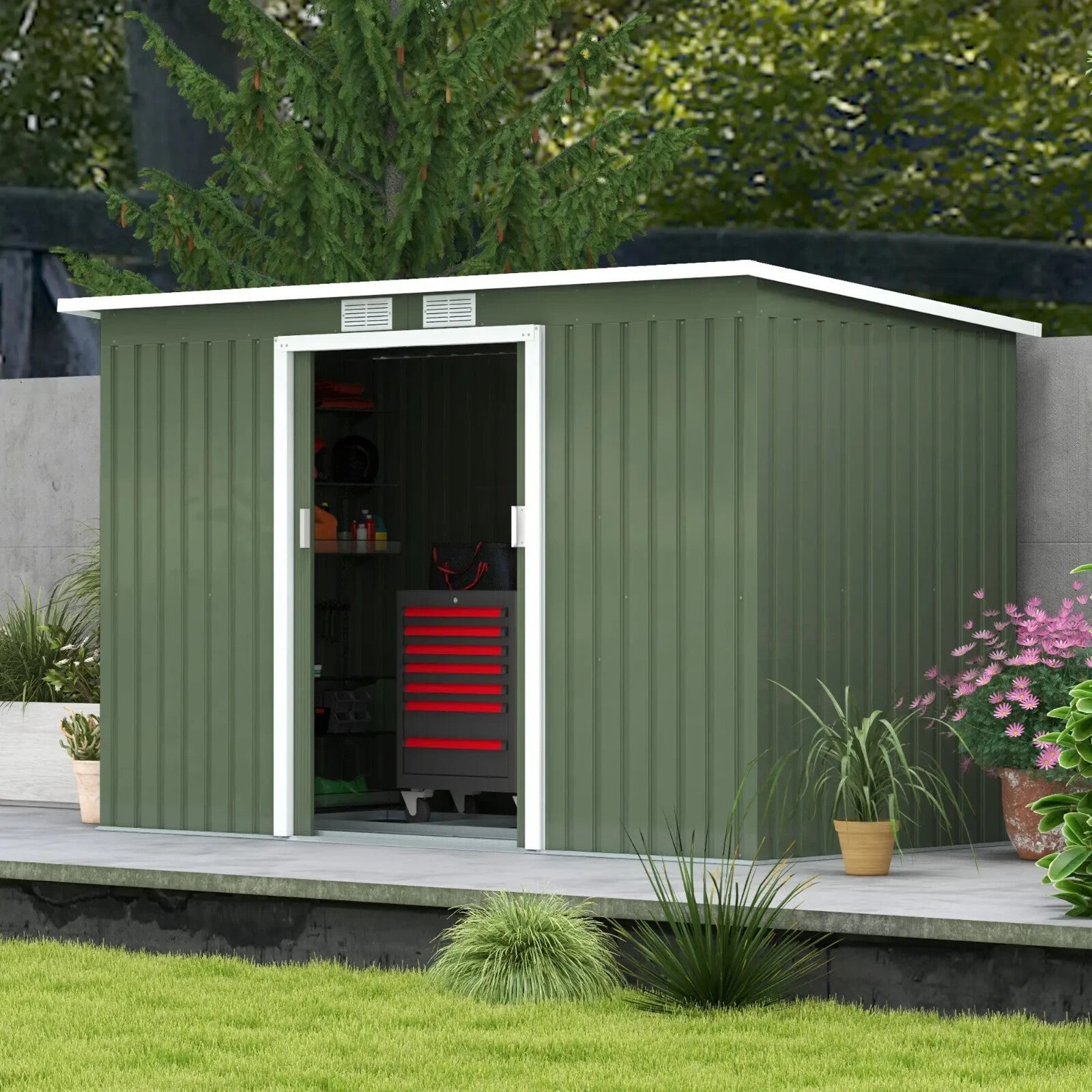 Heavy Duty Outdoor Metal Shed 9 x 4FT Steel Frame Garden Storage Shed 2 Door Set - Home and Garden Furniture Shop - rustic - furniture