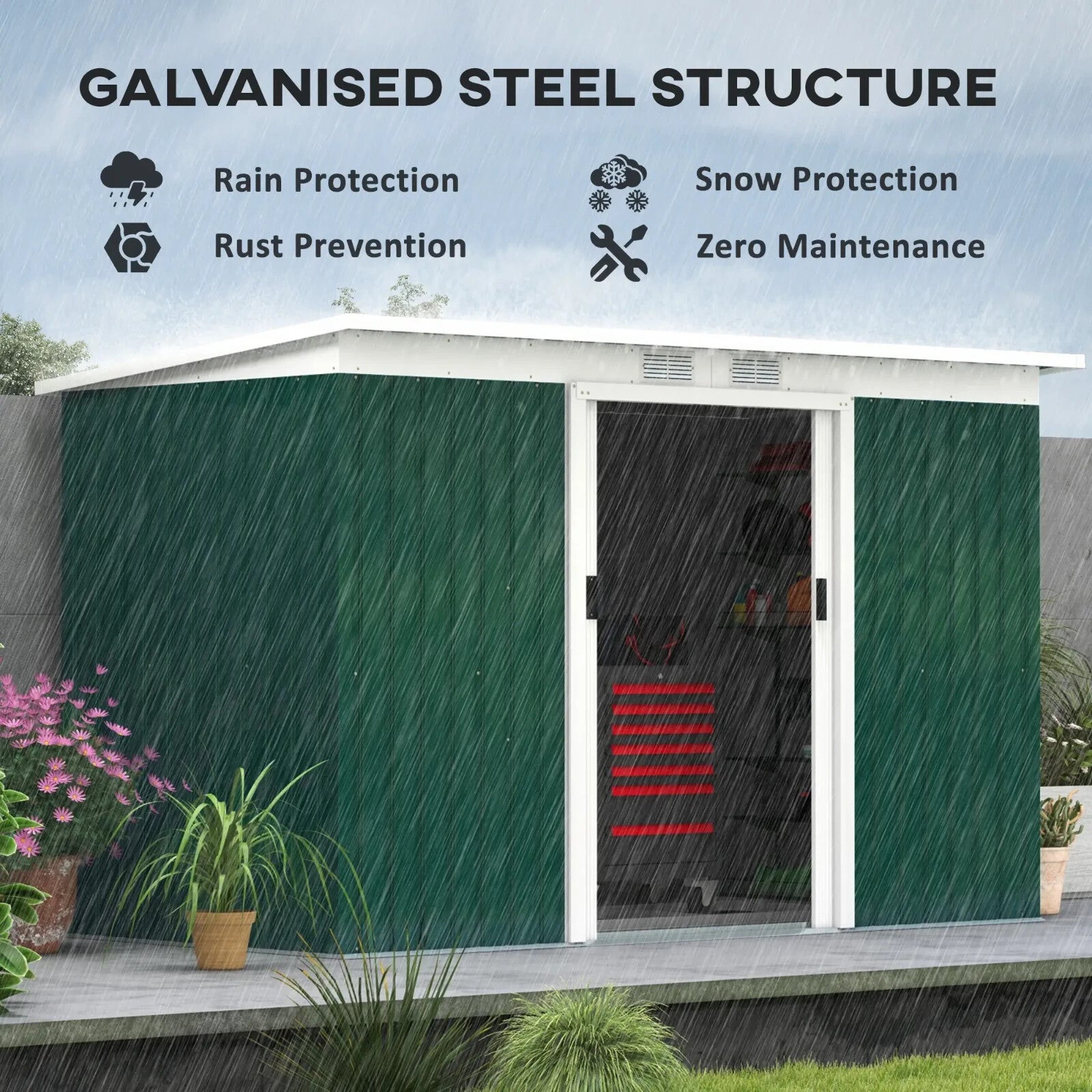 Heavy Duty Outdoor Metal Shed 9 x 4FT Steel Frame Garden Storage Shed 2 Door Set - Home and Garden Furniture Shop - rustic - furniture