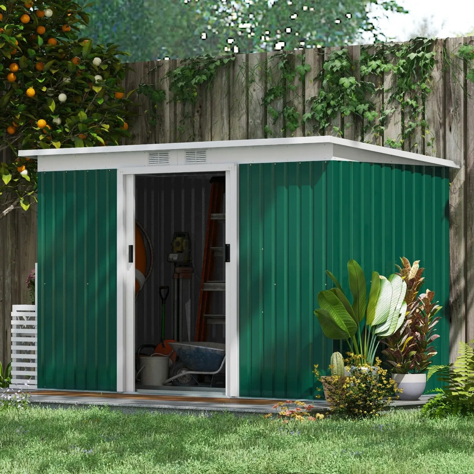Heavy Duty Outdoor Metal Shed 9 x 4FT Steel Frame Garden Storage Shed 2 Door Set - Home and Garden Furniture Shop - rustic - furniture