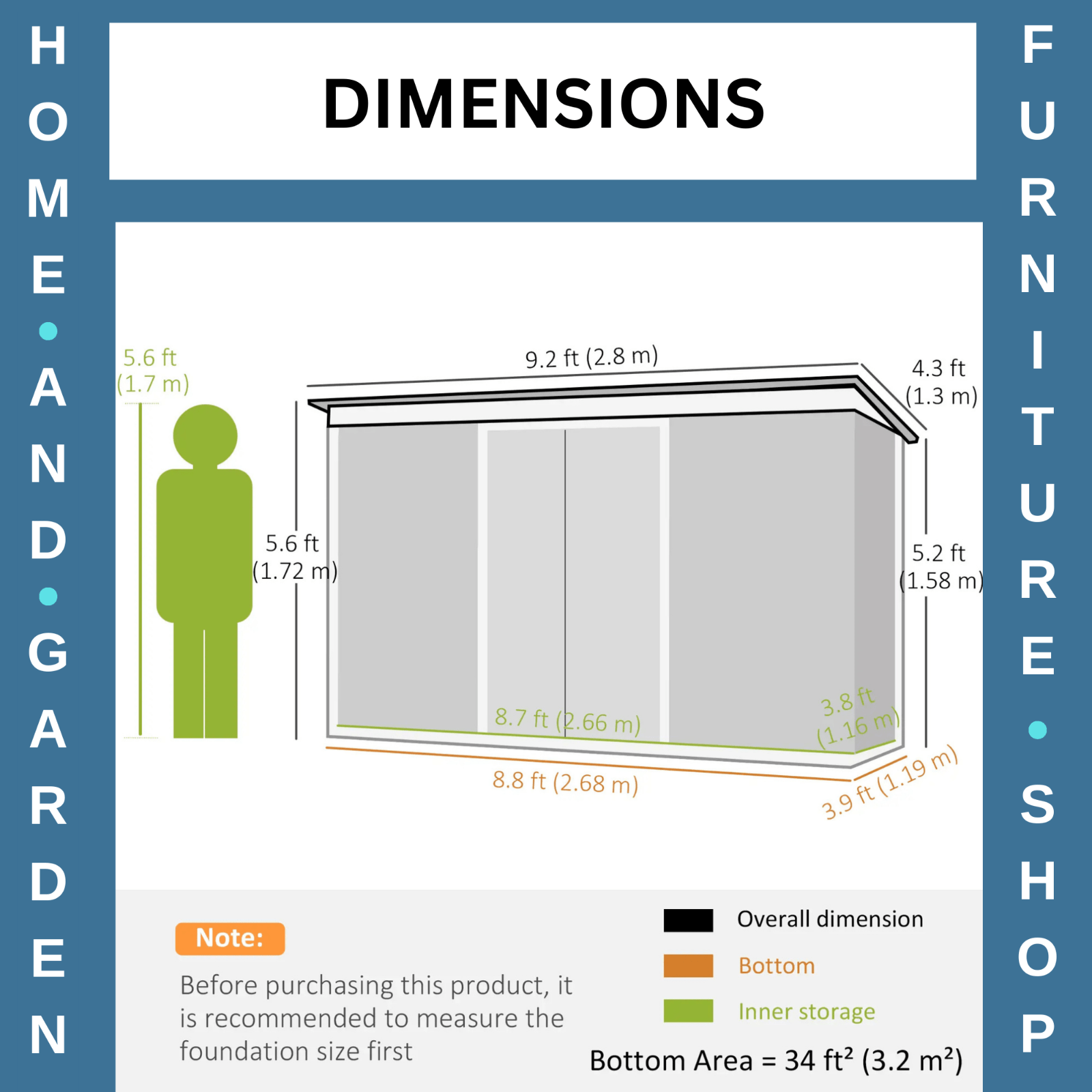 Heavy Duty Outdoor Metal Shed 9 x 4FT Steel Frame Garden Storage Shed 2 Door Set - Home and Garden Furniture Shop - rustic - furniture