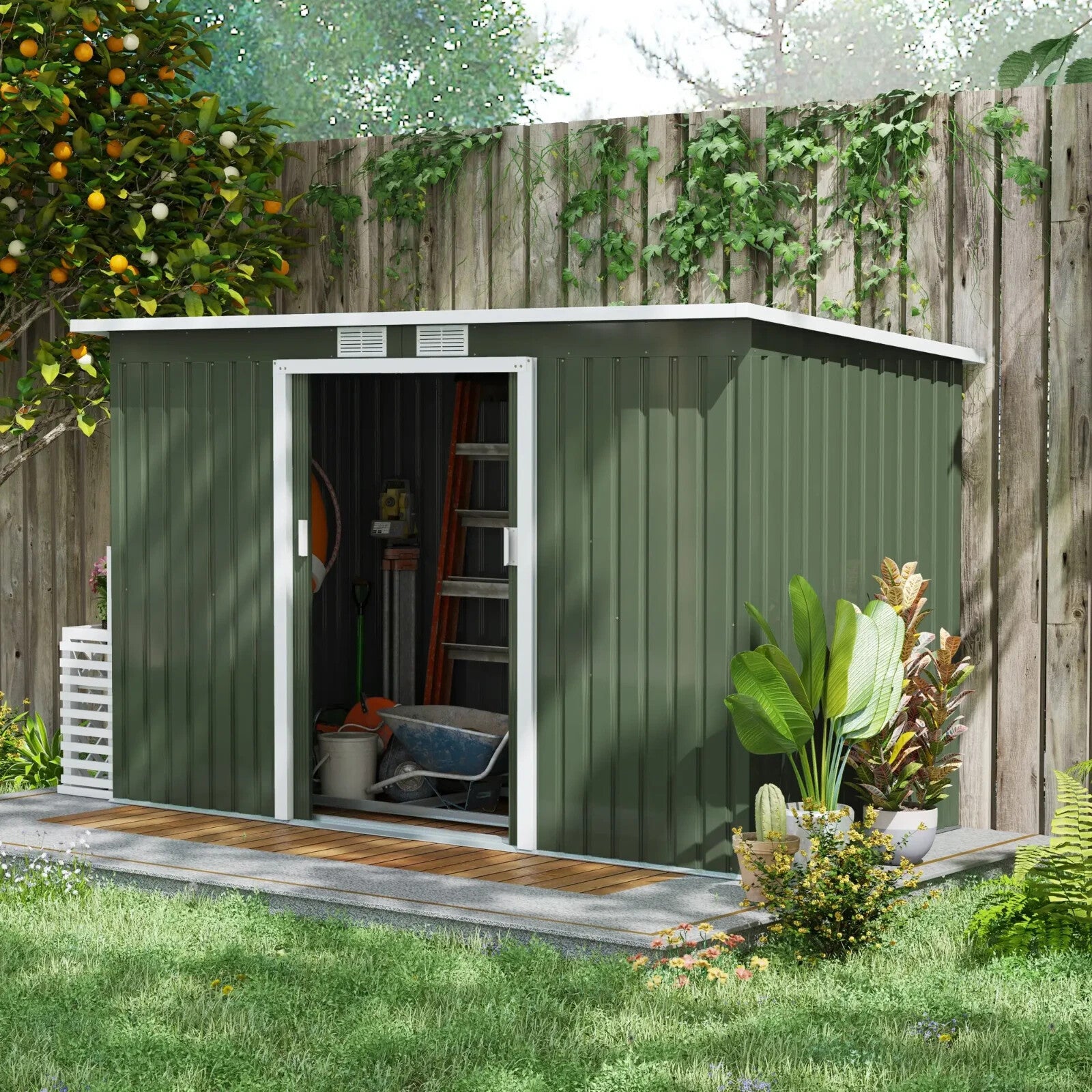 Heavy Duty Outdoor Metal Shed 9 x 4FT Steel Frame Garden Storage Shed 2 Door Set - Home and Garden Furniture Shop - rustic - furniture