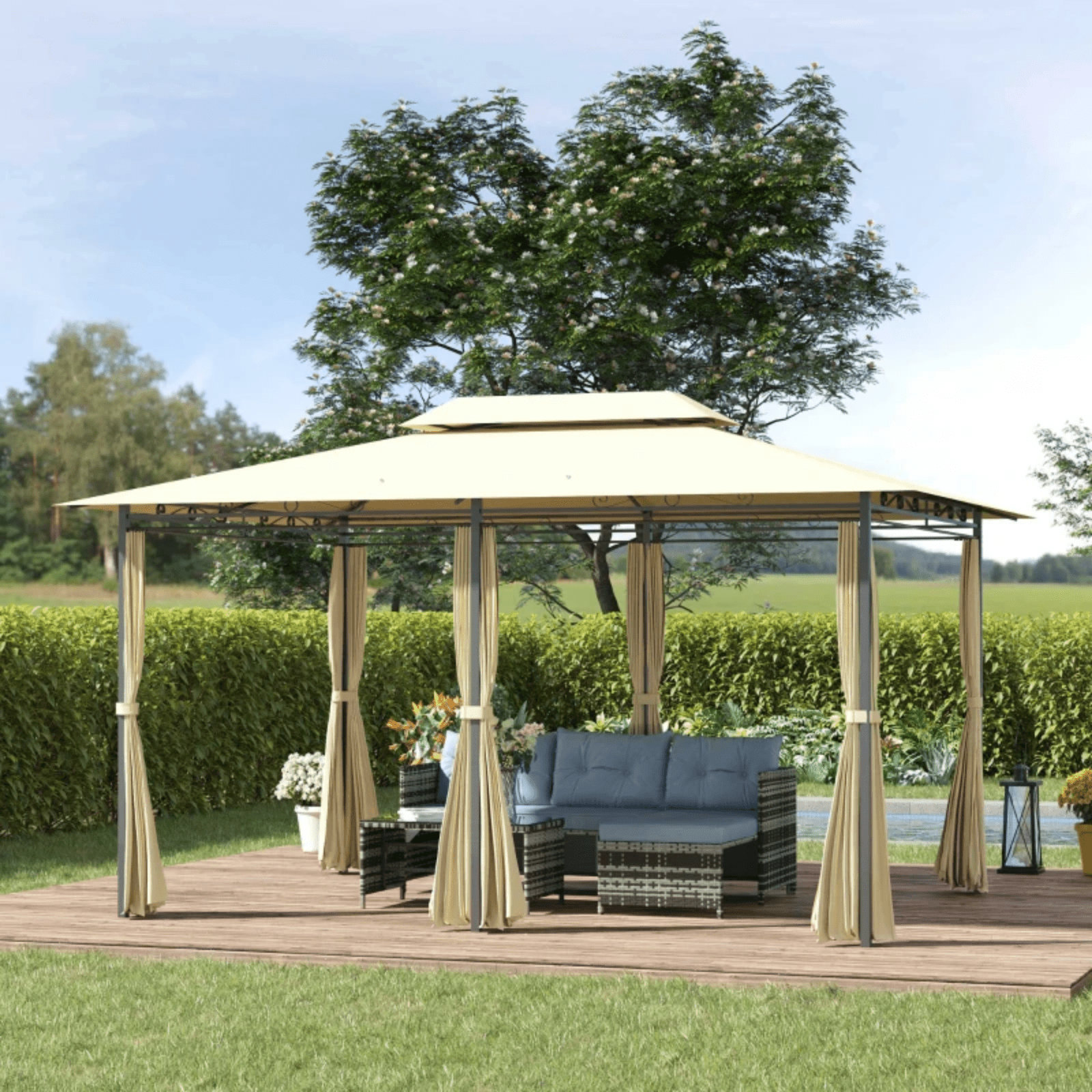 Heavy Duty Outdoor Steel Frame Gazebo Sides Curtains 2 Tier Garden Tent 4m x 3m - Home and Garden Furniture Shop - #rustic - furniture#