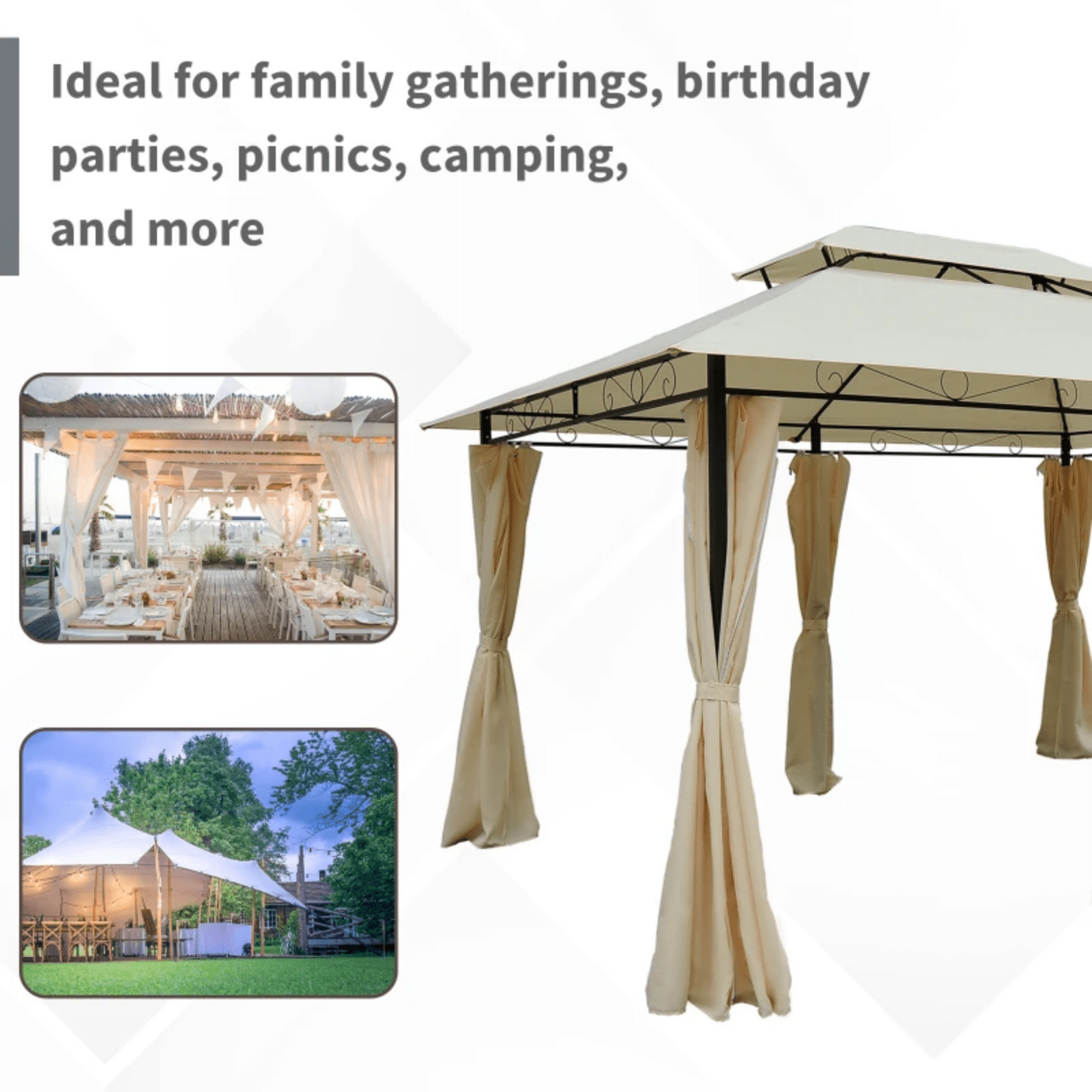 Heavy Duty Outdoor Steel Frame Gazebo Sides Curtains 2 Tier Garden Tent 4m x 3m - Home and Garden Furniture Shop - #rustic - furniture#