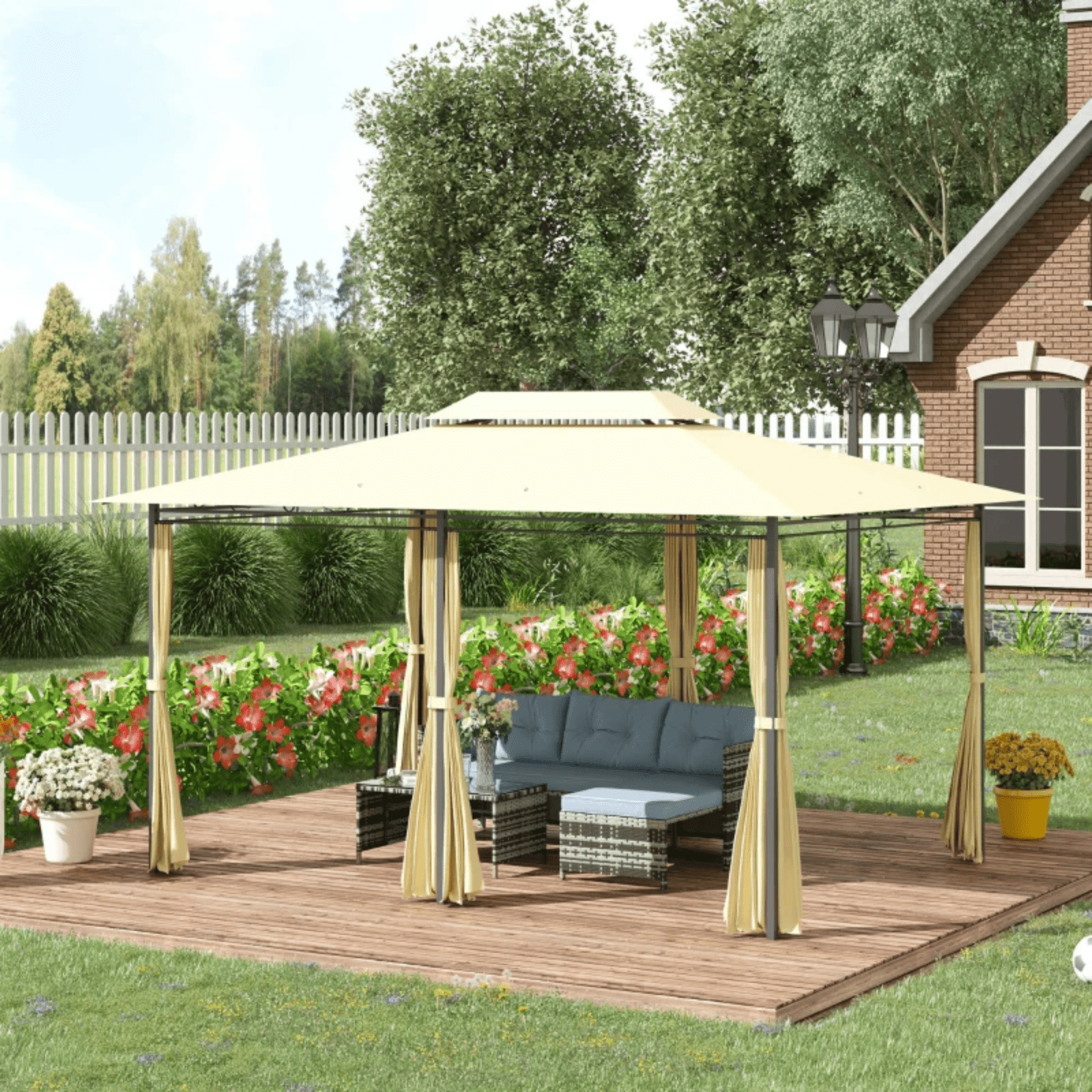 Heavy Duty Outdoor Steel Frame Gazebo Sides Curtains 2 Tier Garden Tent 4m x 3m - Home and Garden Furniture Shop - #rustic - furniture#