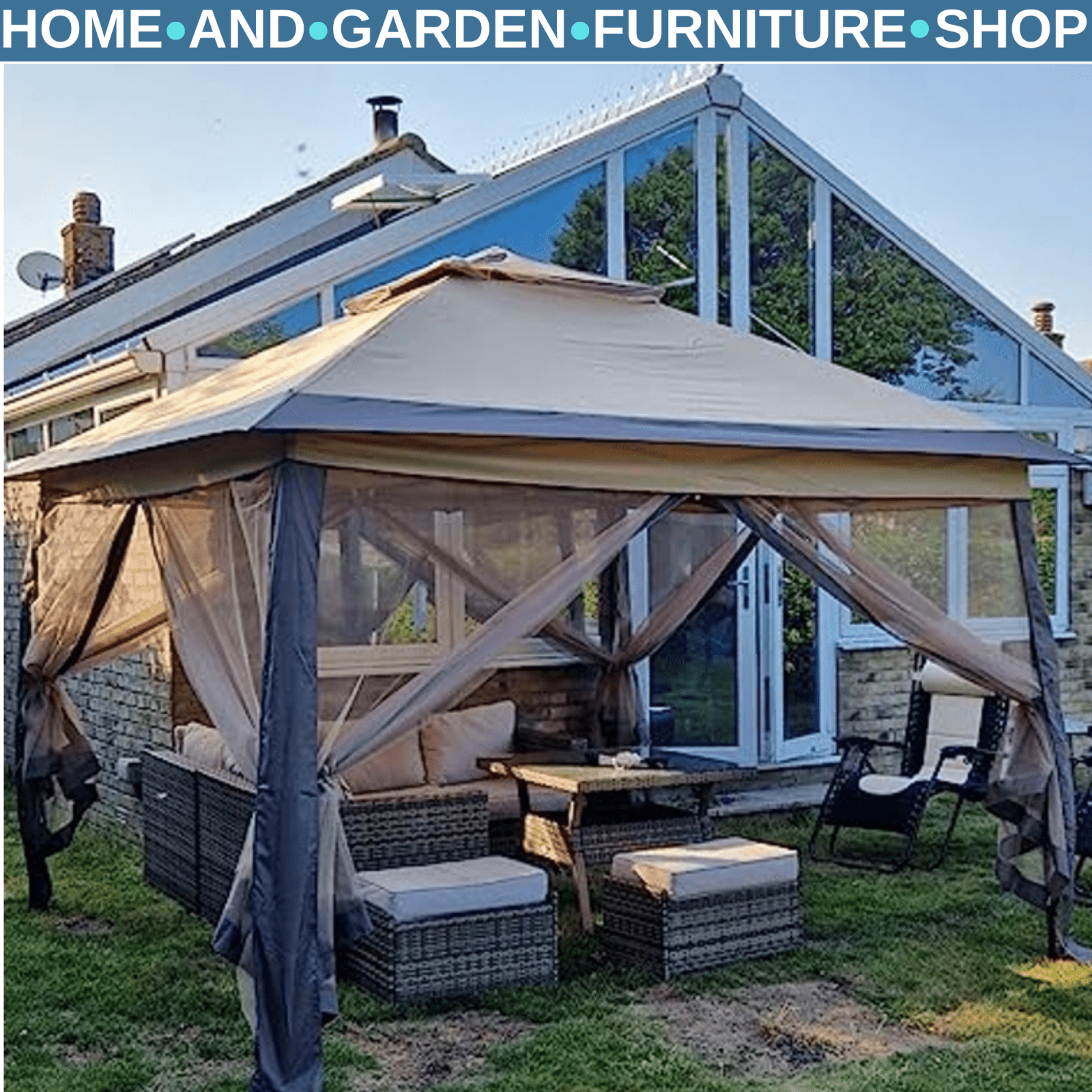 Heavy Duty Pop Up Gazebo Height Adjustable Canopy Tent Sides Carrying Bag Beige - Home and Garden Furniture Shop - rustic - furniture