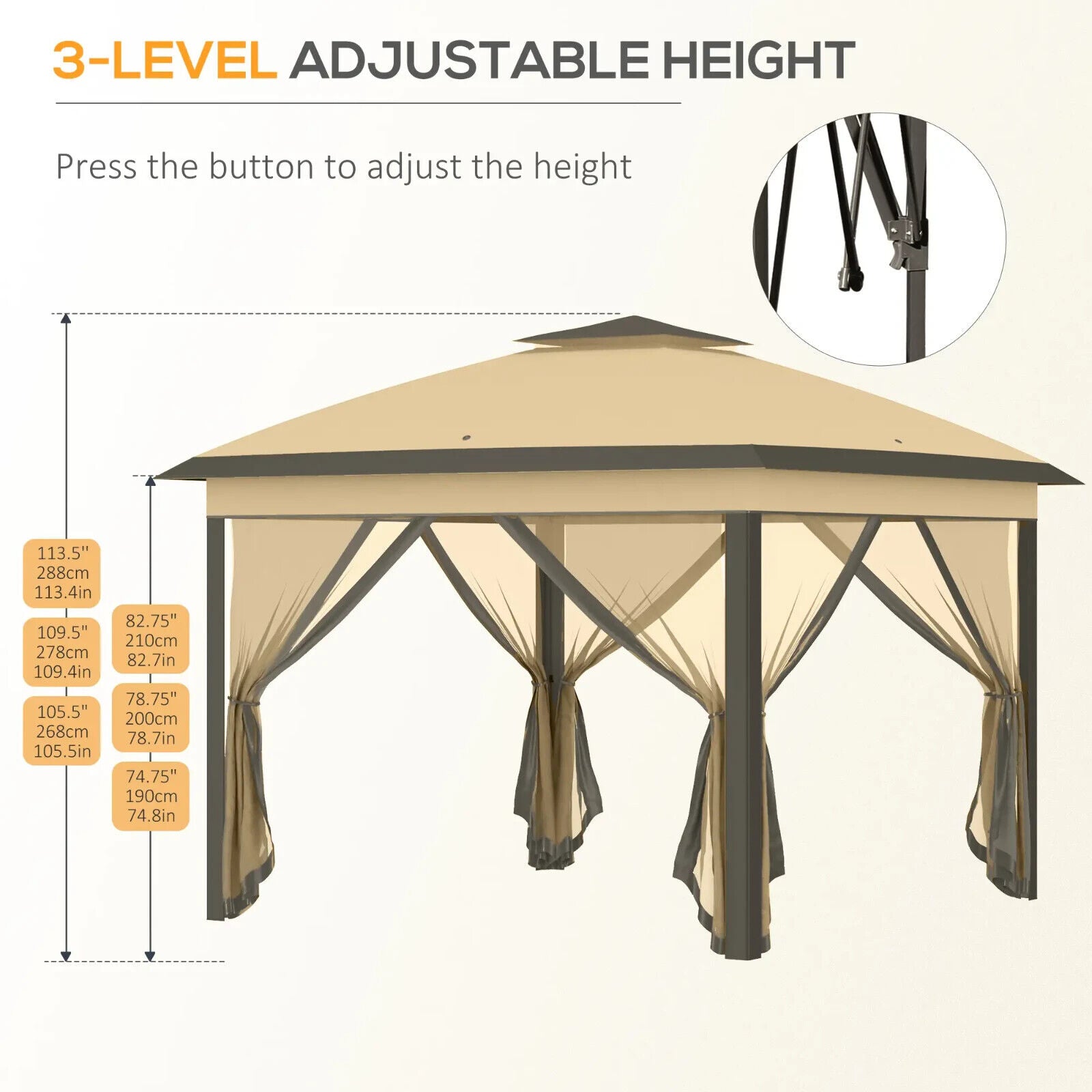 Heavy Duty Pop Up Gazebo Height Adjustable Canopy Tent Sides Carrying Bag Beige - Home and Garden Furniture Shop - #rustic - furniture#