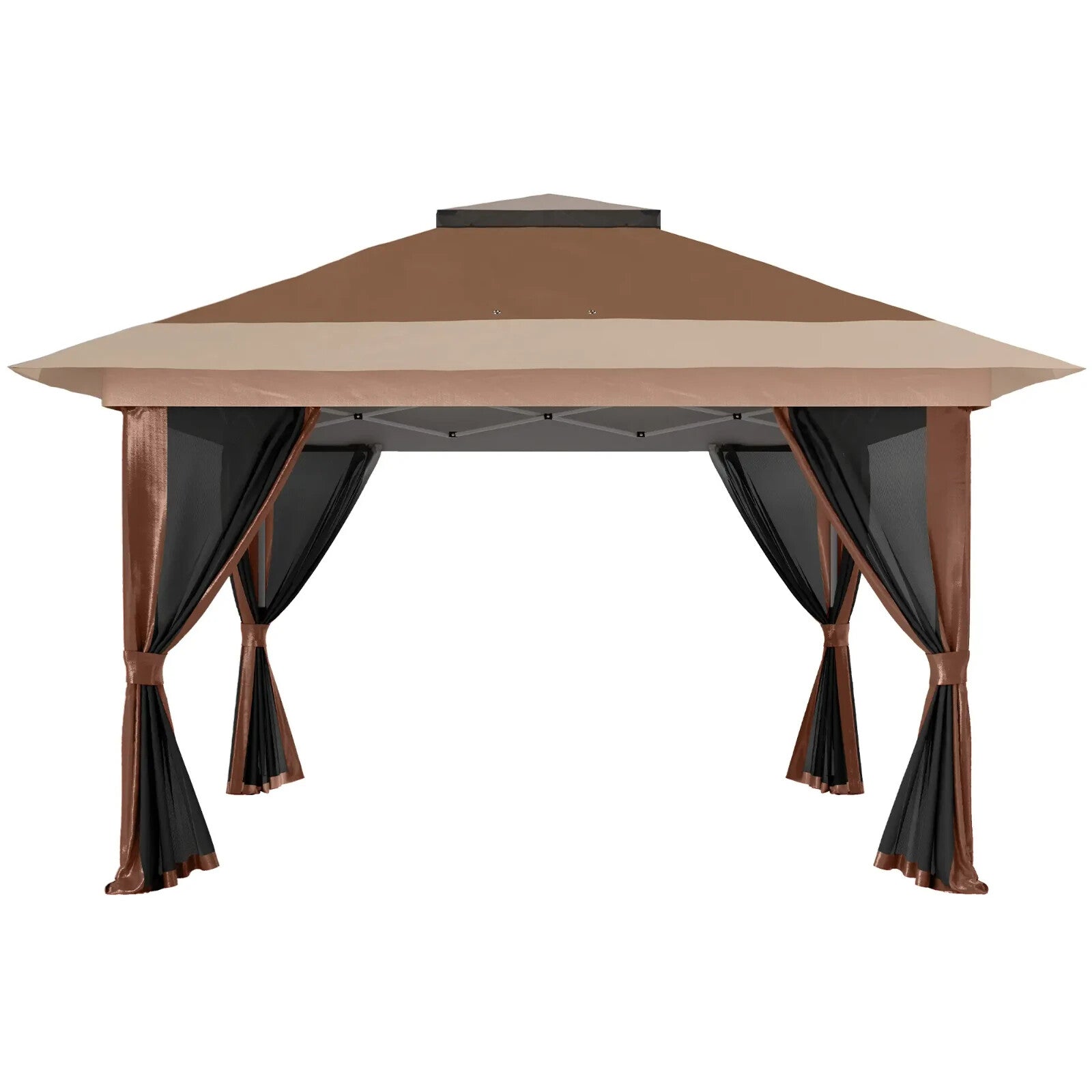 Heavy Duty Pop Up Gazebo with Netting Curtains 3.6 x 3.6m Garden Marquee Beige - Home and Garden Furniture Shop - rustic - furniture