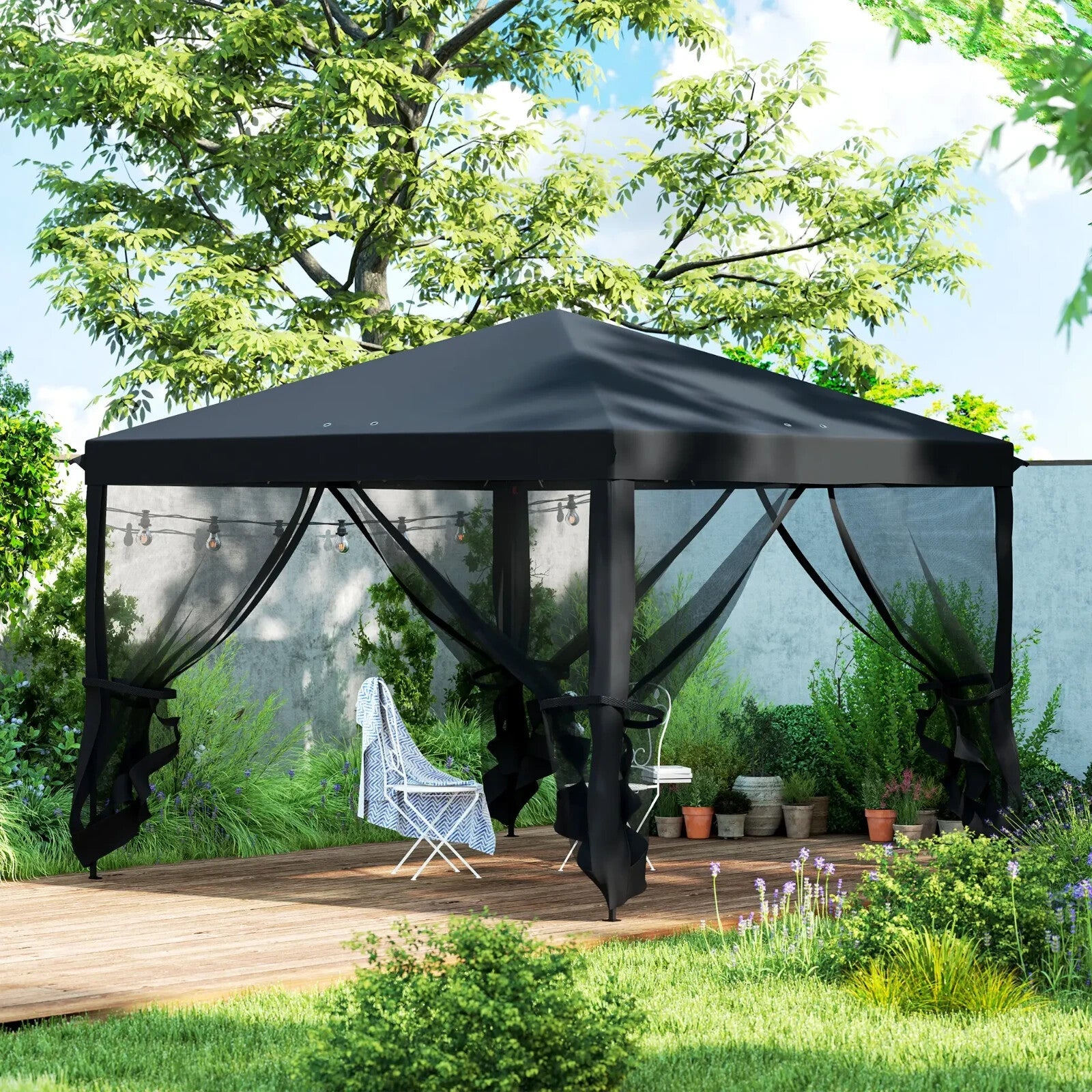 Heavy Duty Pop Up Gazebo with Removable Mesh Sidewall Black Party Tent Marquee - Home and Garden Furniture Shop - rustic - furniture