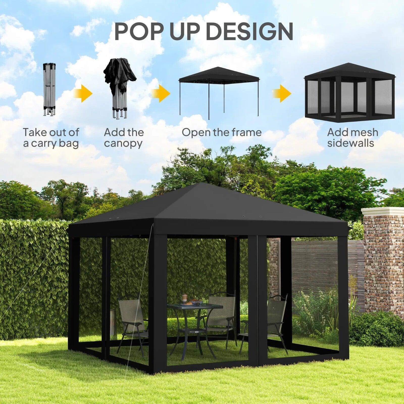Heavy Duty Pop Up Gazebo with Removable Mesh Sidewall Black Party Tent Marquee - Home and Garden Furniture Shop - rustic - furniture