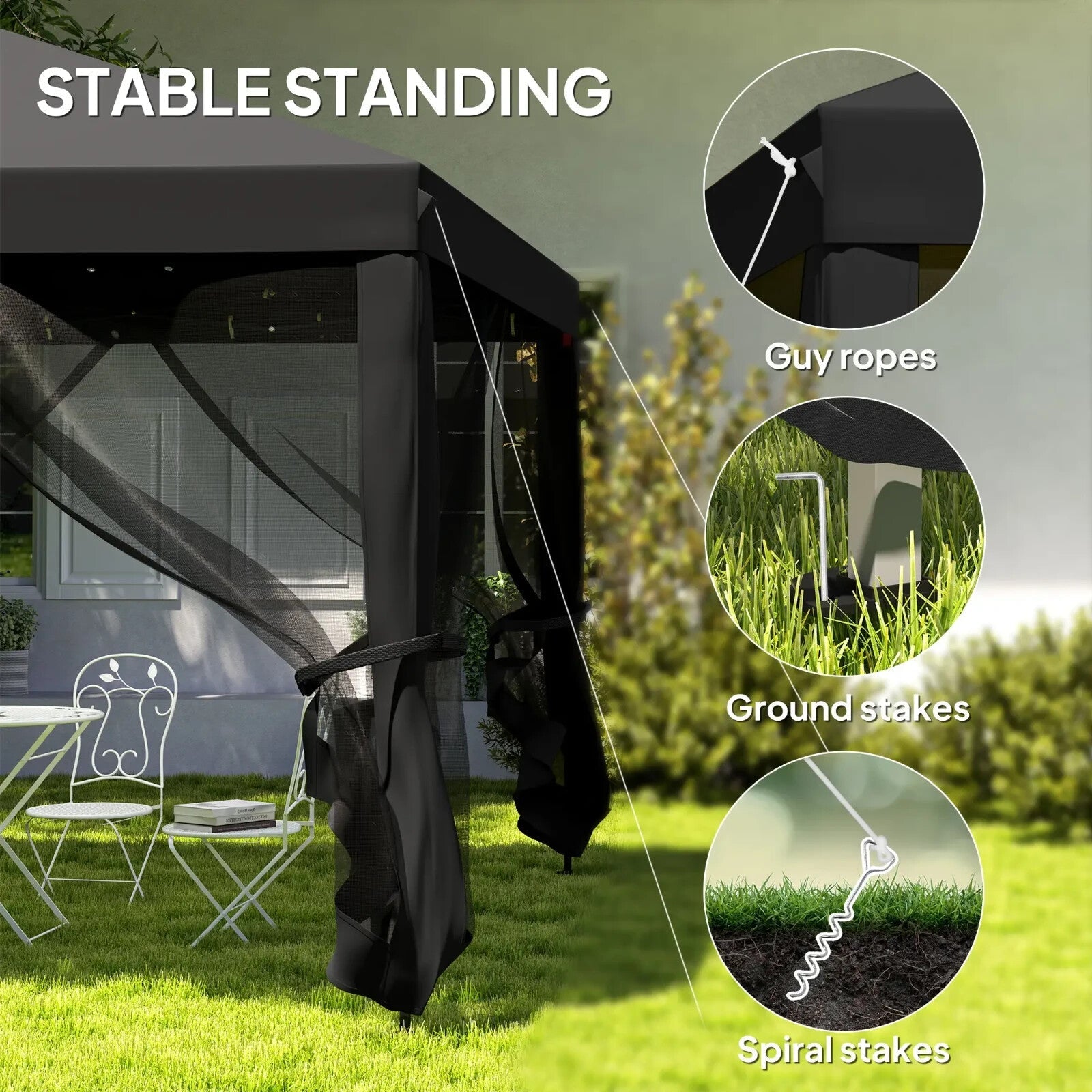 Heavy Duty Pop Up Gazebo with Removable Mesh Sidewall Black Party Tent Marquee - Home and Garden Furniture Shop - rustic - furniture