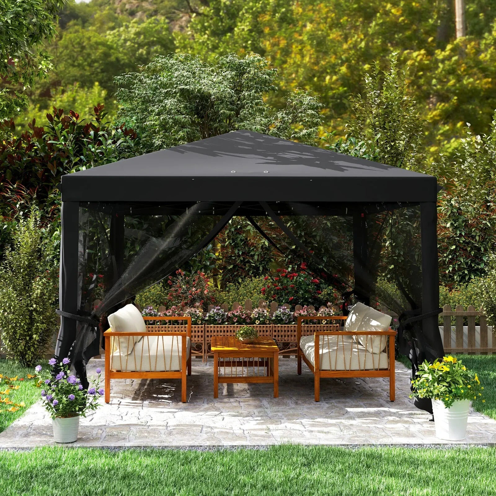 Heavy Duty Pop Up Gazebo with Removable Mesh Sidewall Black Party Tent Marquee - Home and Garden Furniture Shop - rustic - furniture