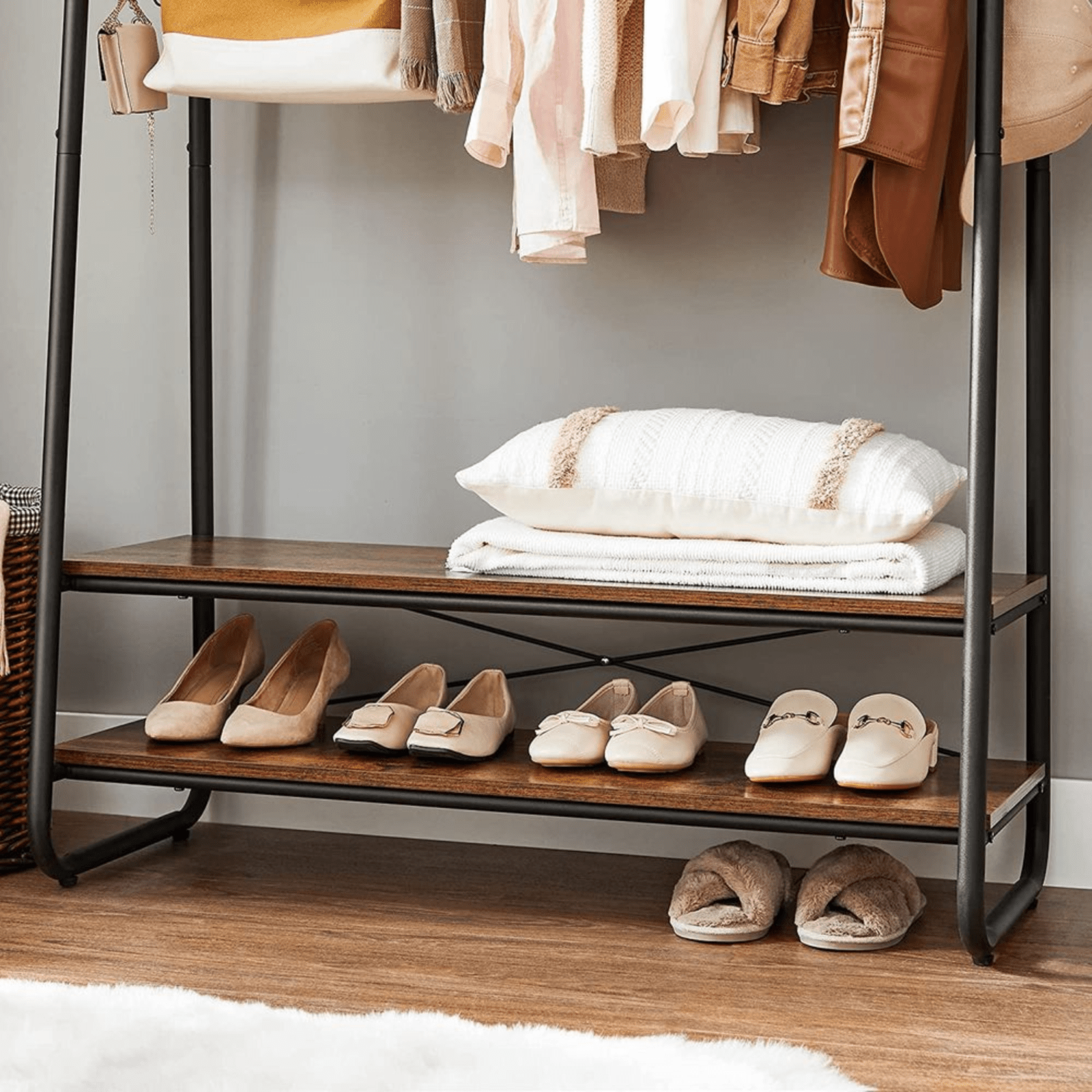 Heavy Duty Wooden Clothes Rail Rack Garment Hanging Stand Corner Open Wardrobe - Home and Garden Furniture Shop - #rustic - furniture#