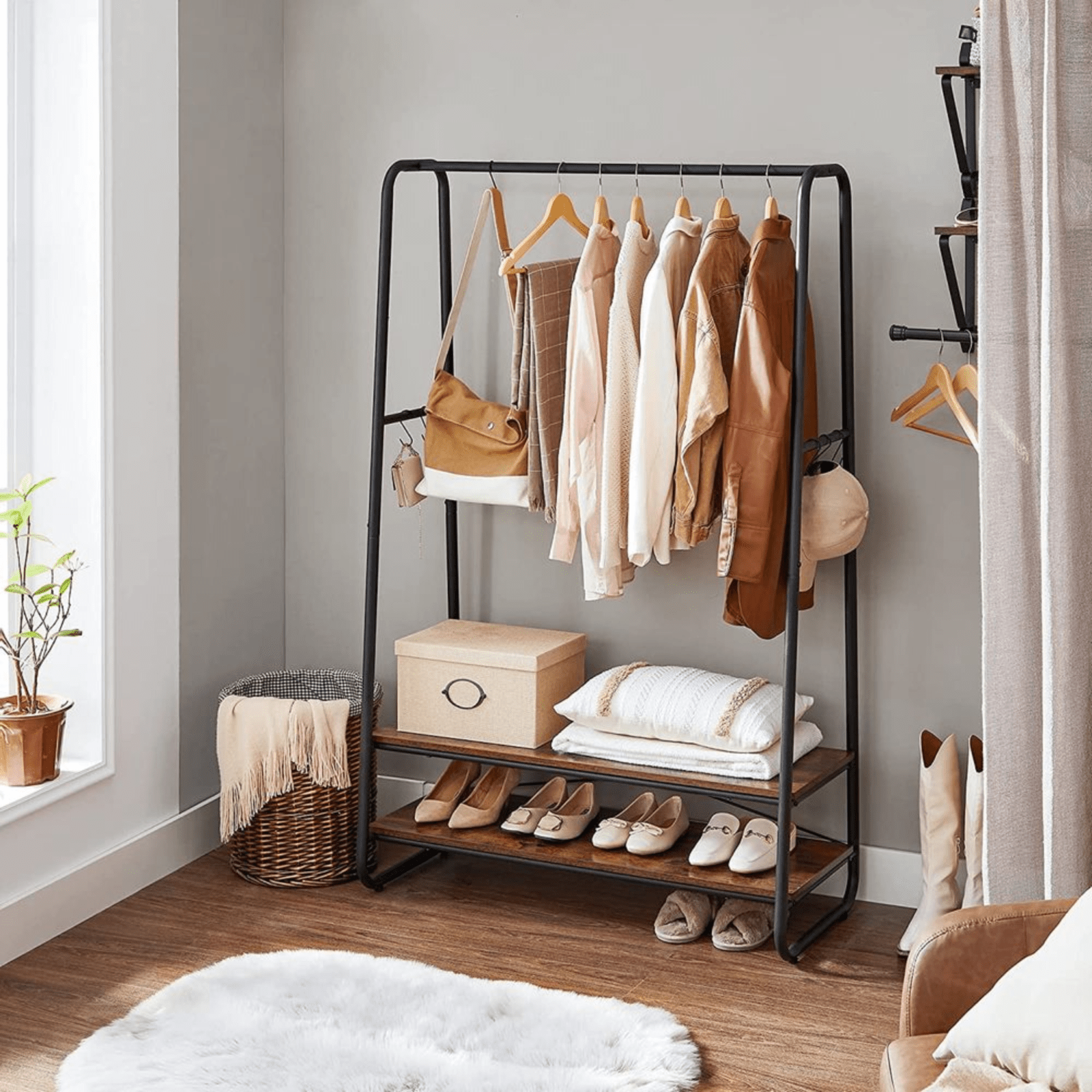 Heavy Duty Wooden Clothes Rail Rack Garment Hanging Stand Corner Open Wardrobe - Home and Garden Furniture Shop - #rustic - furniture#