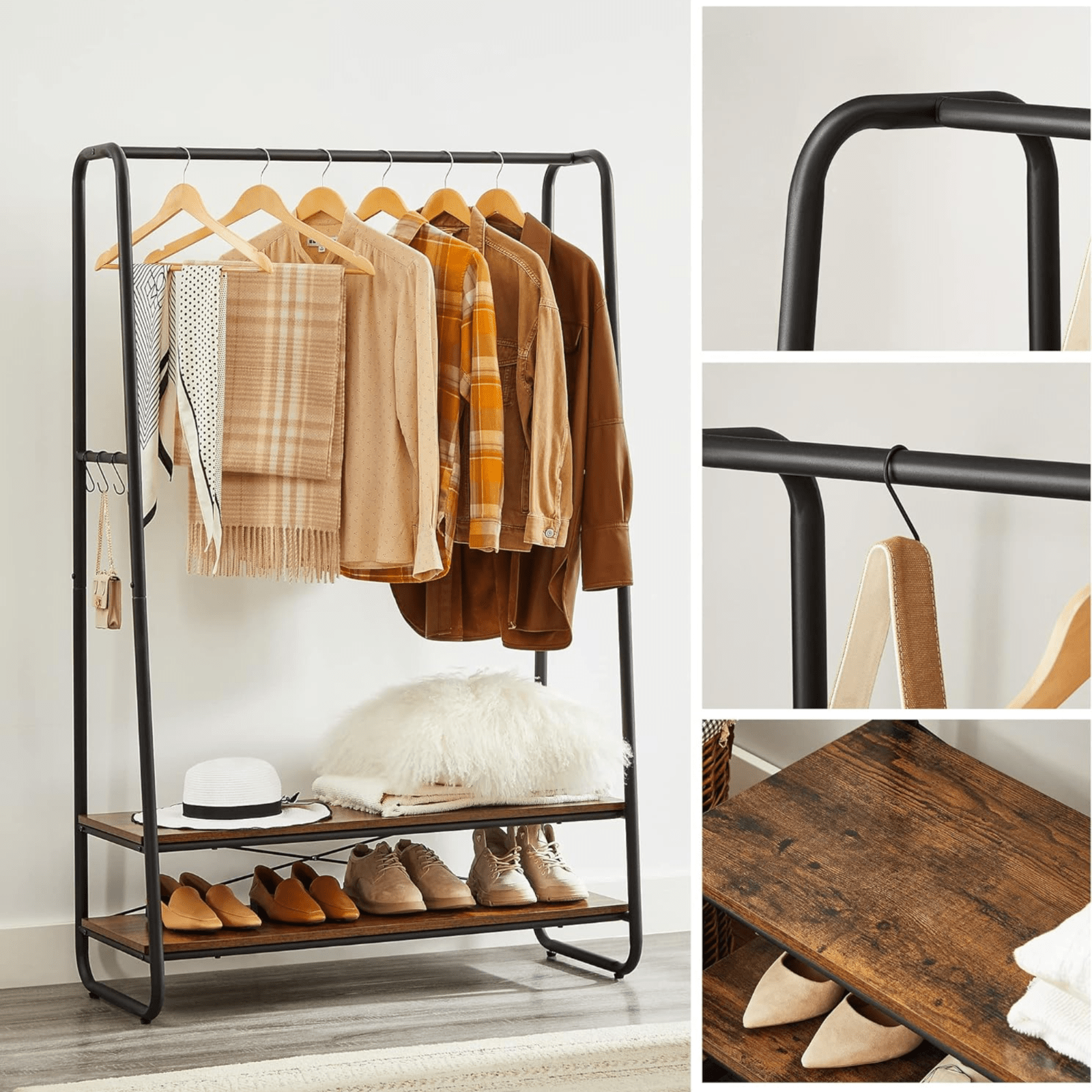 Heavy Duty Wooden Clothes Rail Rack Garment Hanging Stand Corner Open Wardrobe - Home and Garden Furniture Shop - #rustic - furniture#