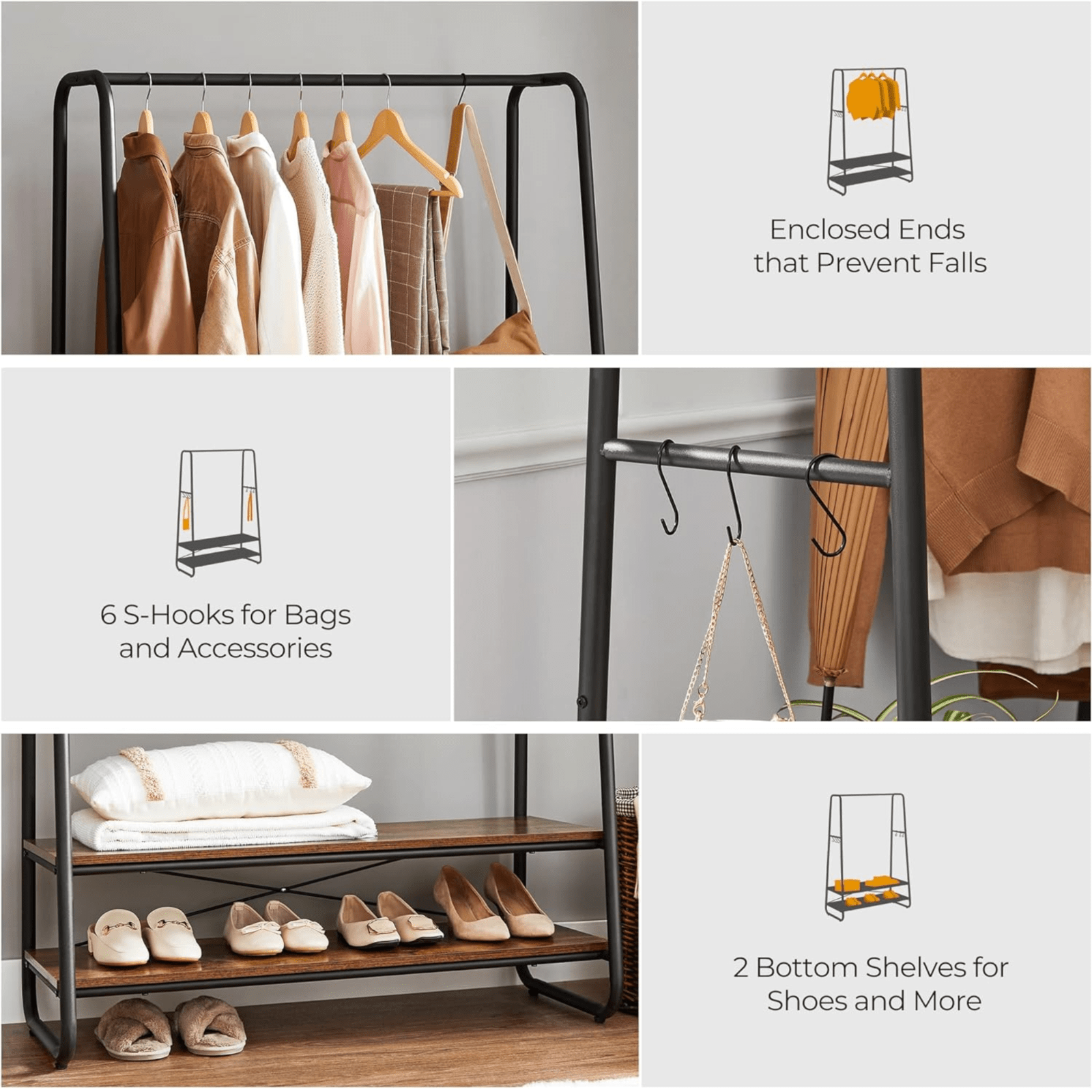 Heavy Duty Wooden Clothes Rail Rack Garment Hanging Stand Corner Open Wardrobe - Home and Garden Furniture Shop - #rustic - furniture#